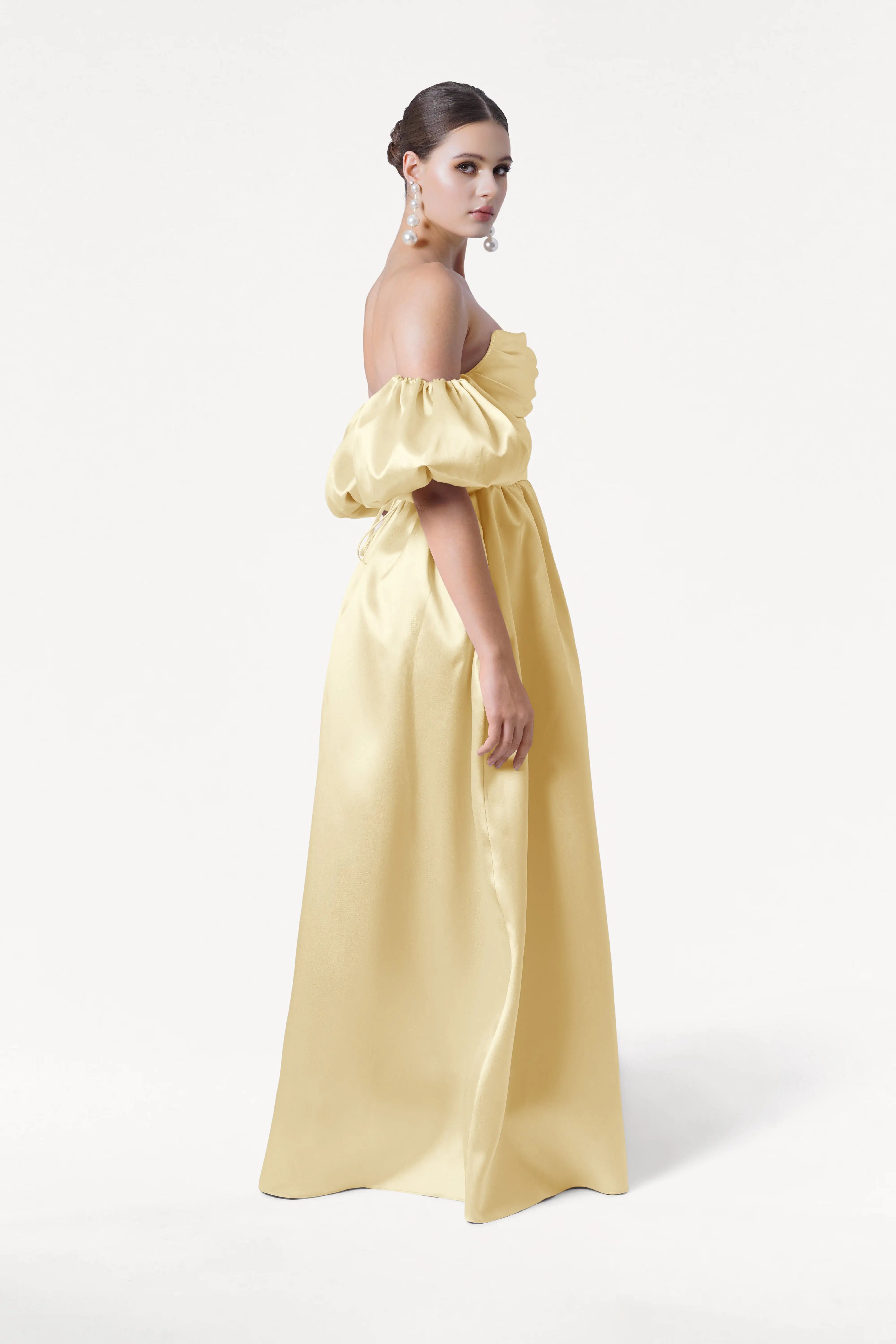 Blair Bridesmaid Dress in Butter Yellow Satin Twill