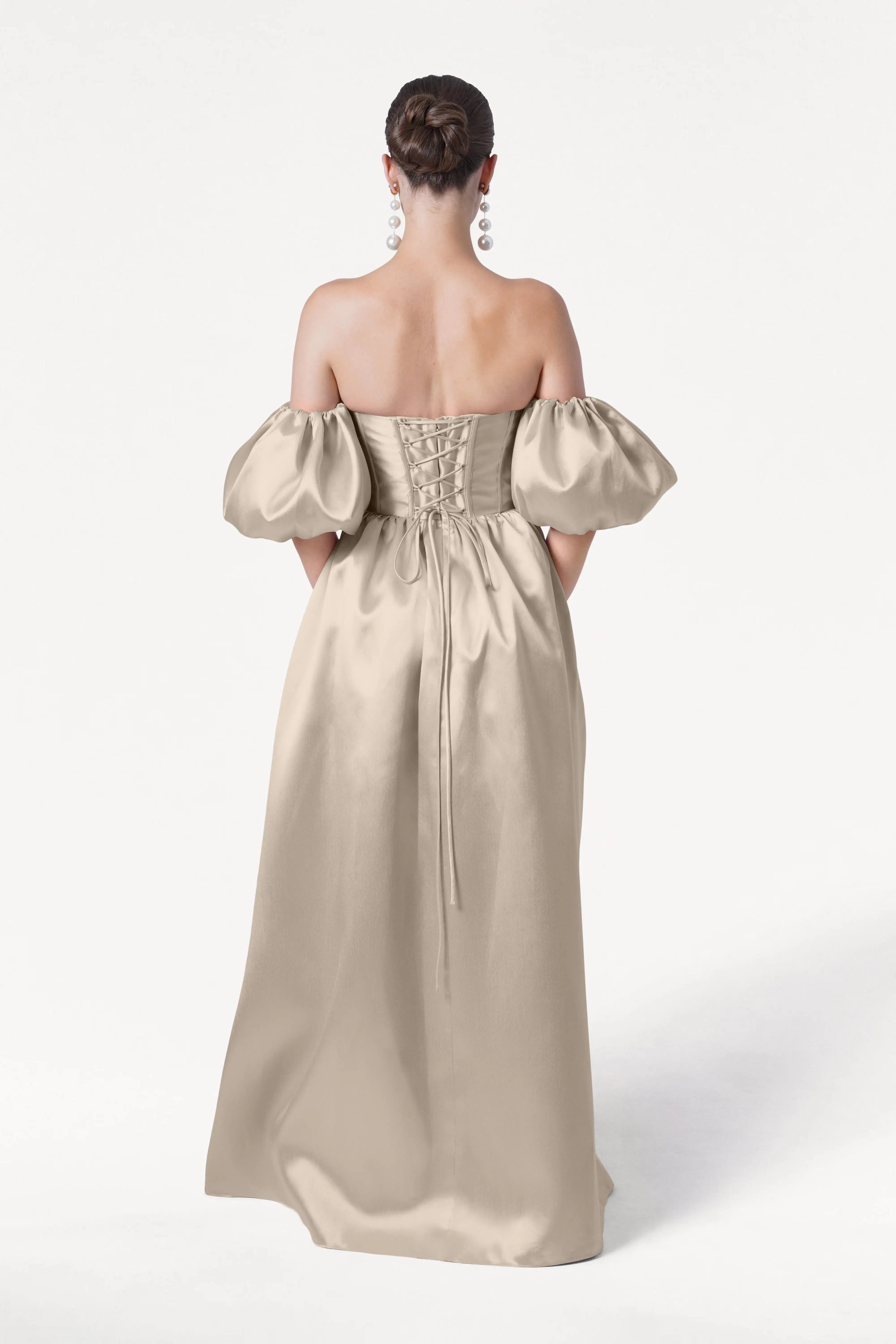Blair Bridesmaid Dress in Champagne Sky Satin Twill