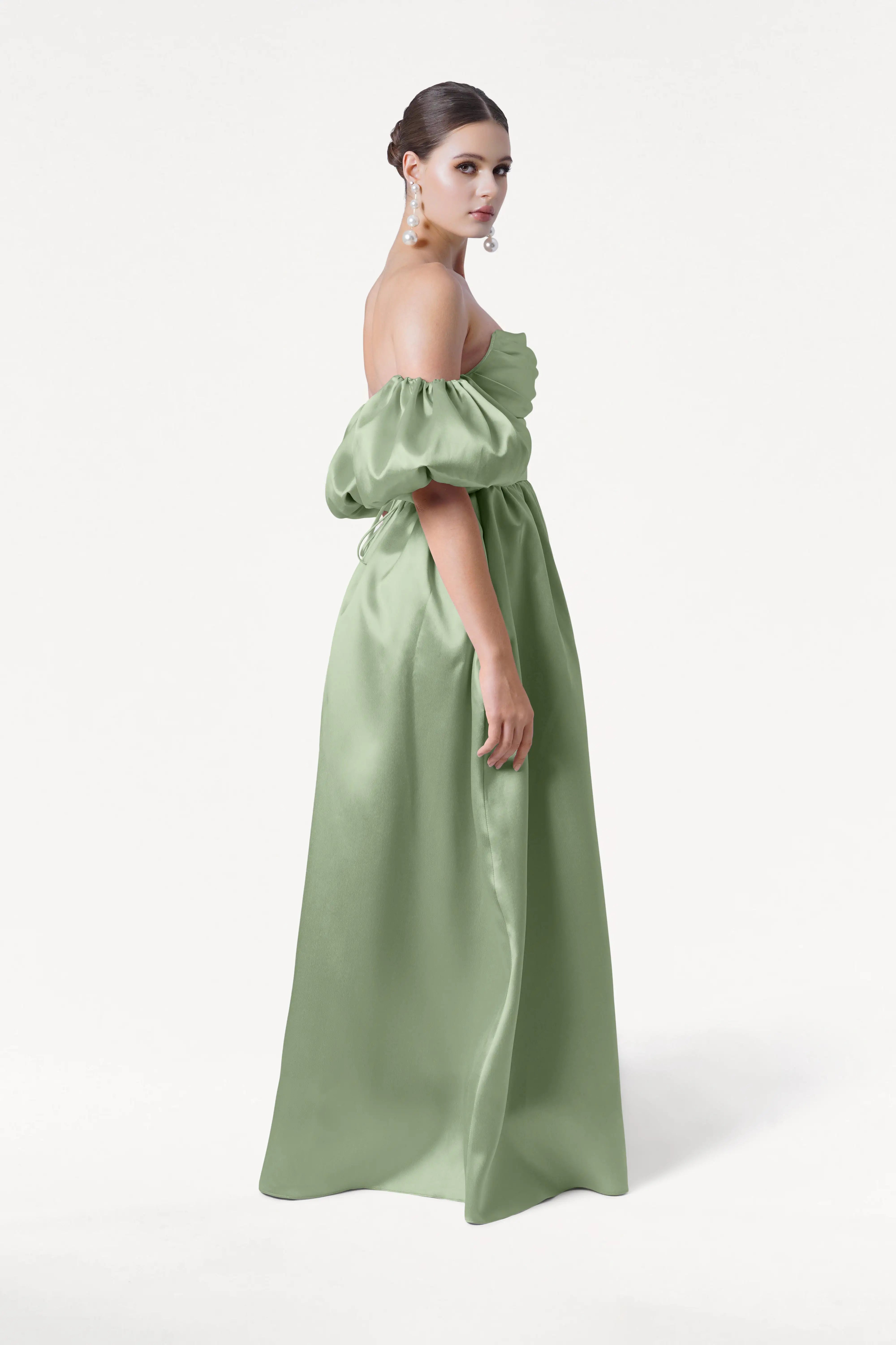Blair Bridesmaid Dress in Sage Green Satin Twill