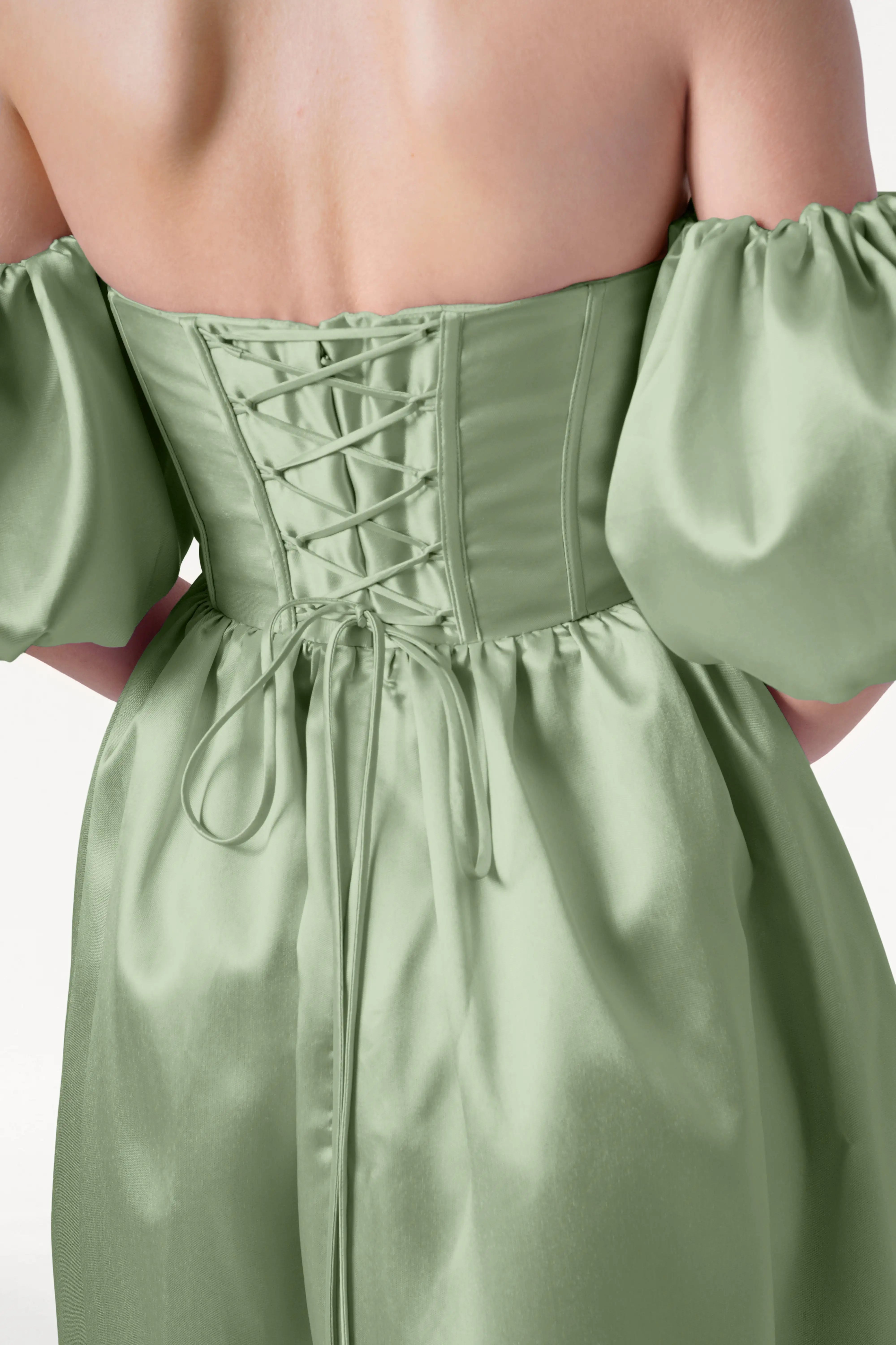 Blair Bridesmaid Dress in Sage Green Satin Twill