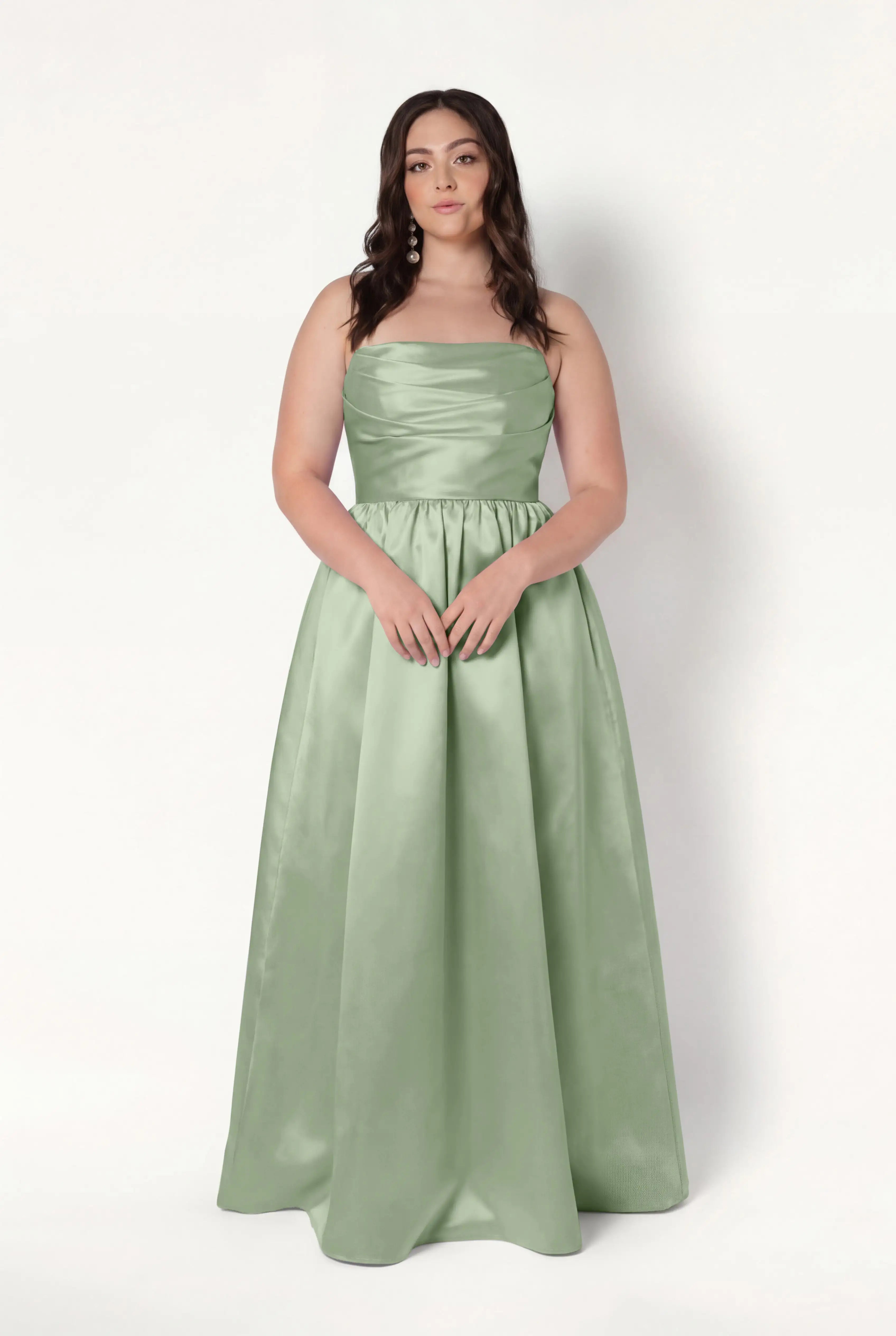 Blair Bridesmaid Dress in Sage Green Satin Twill