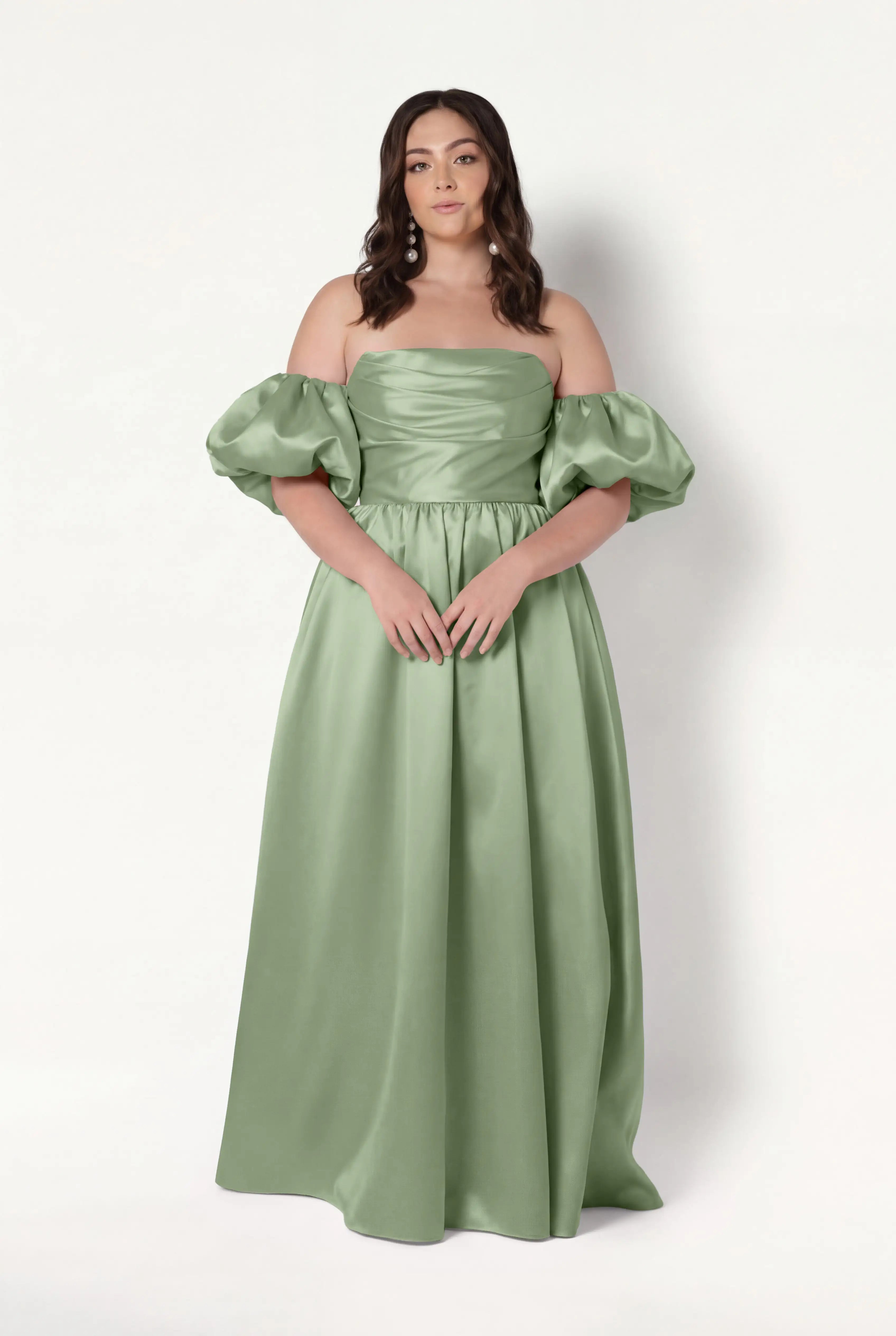 Blair Bridesmaid Dress in Sage Green Satin Twill