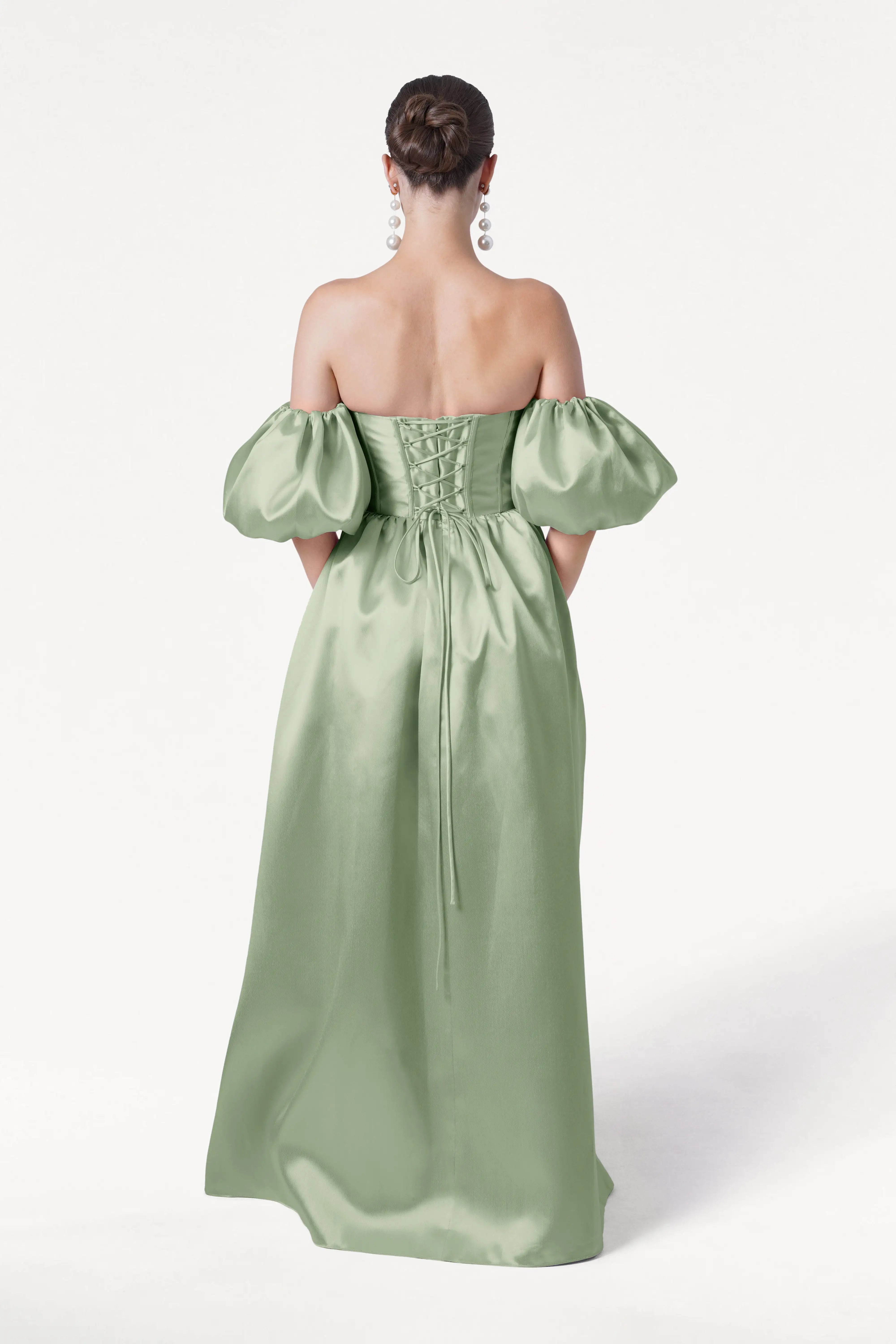 Blair Bridesmaid Dress in Sage Green Satin Twill