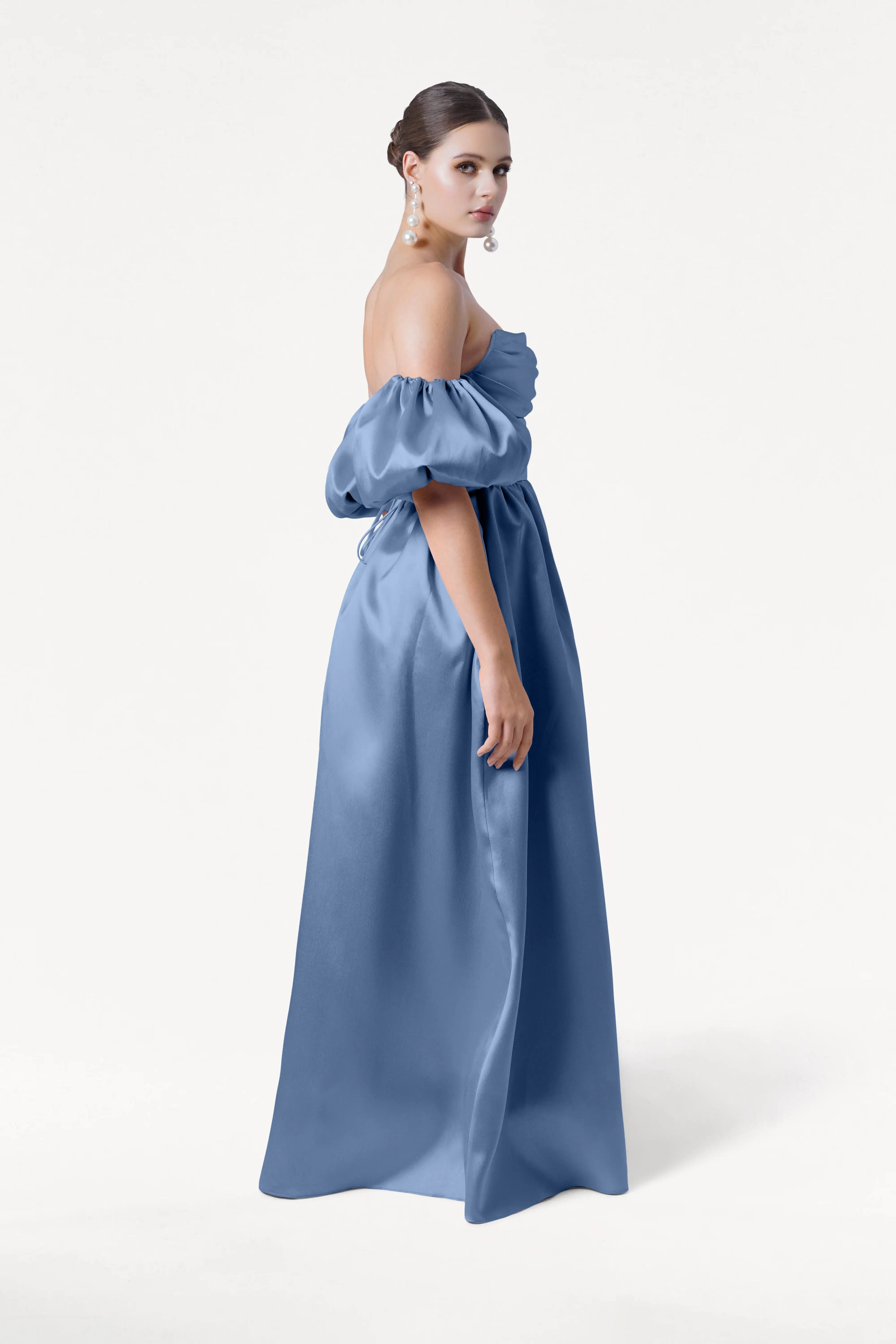 Blair Bridesmaid Dress in Vintage Blue Satin Twill