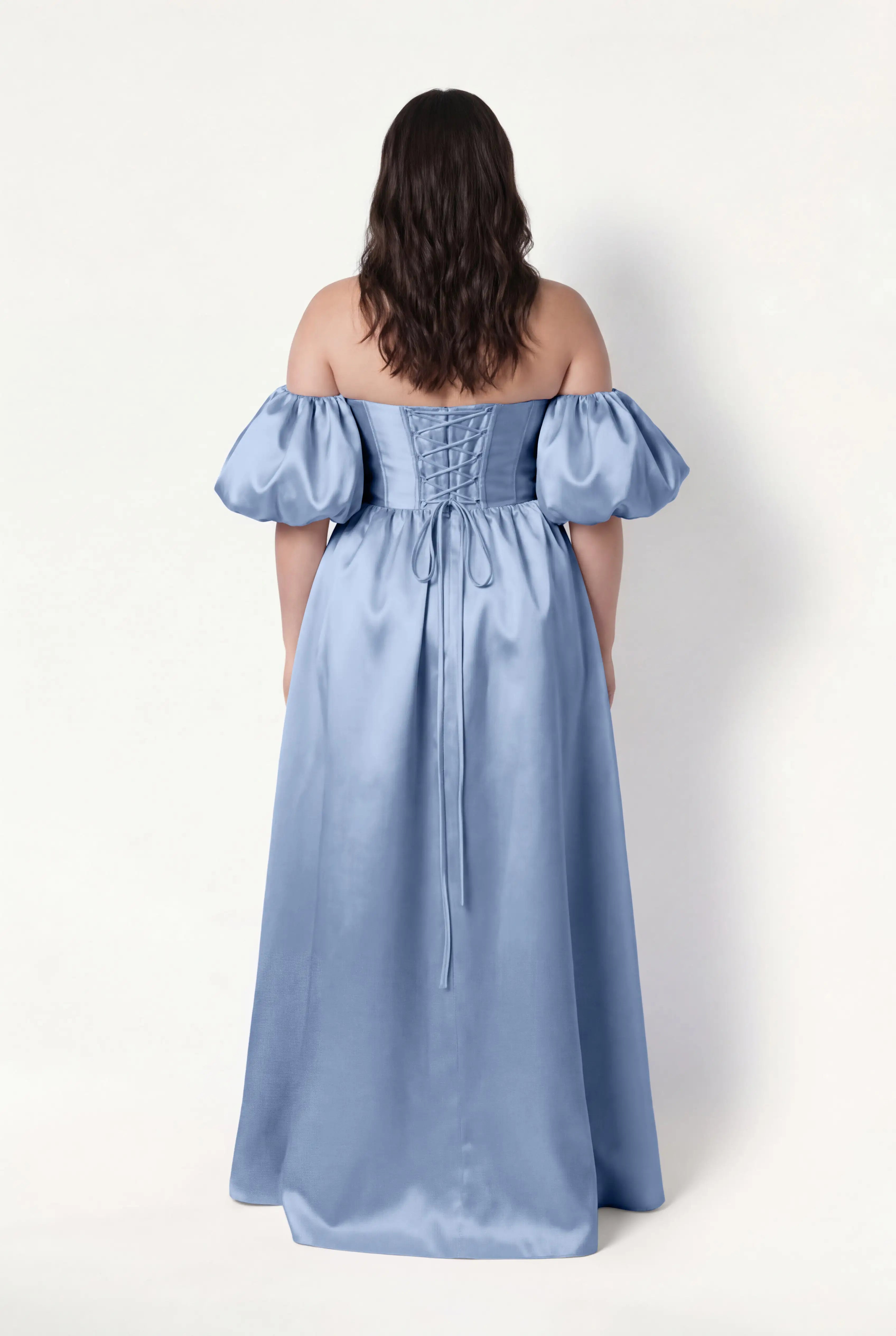 Blair Bridesmaid Dress in Vintage Blue Satin Twill