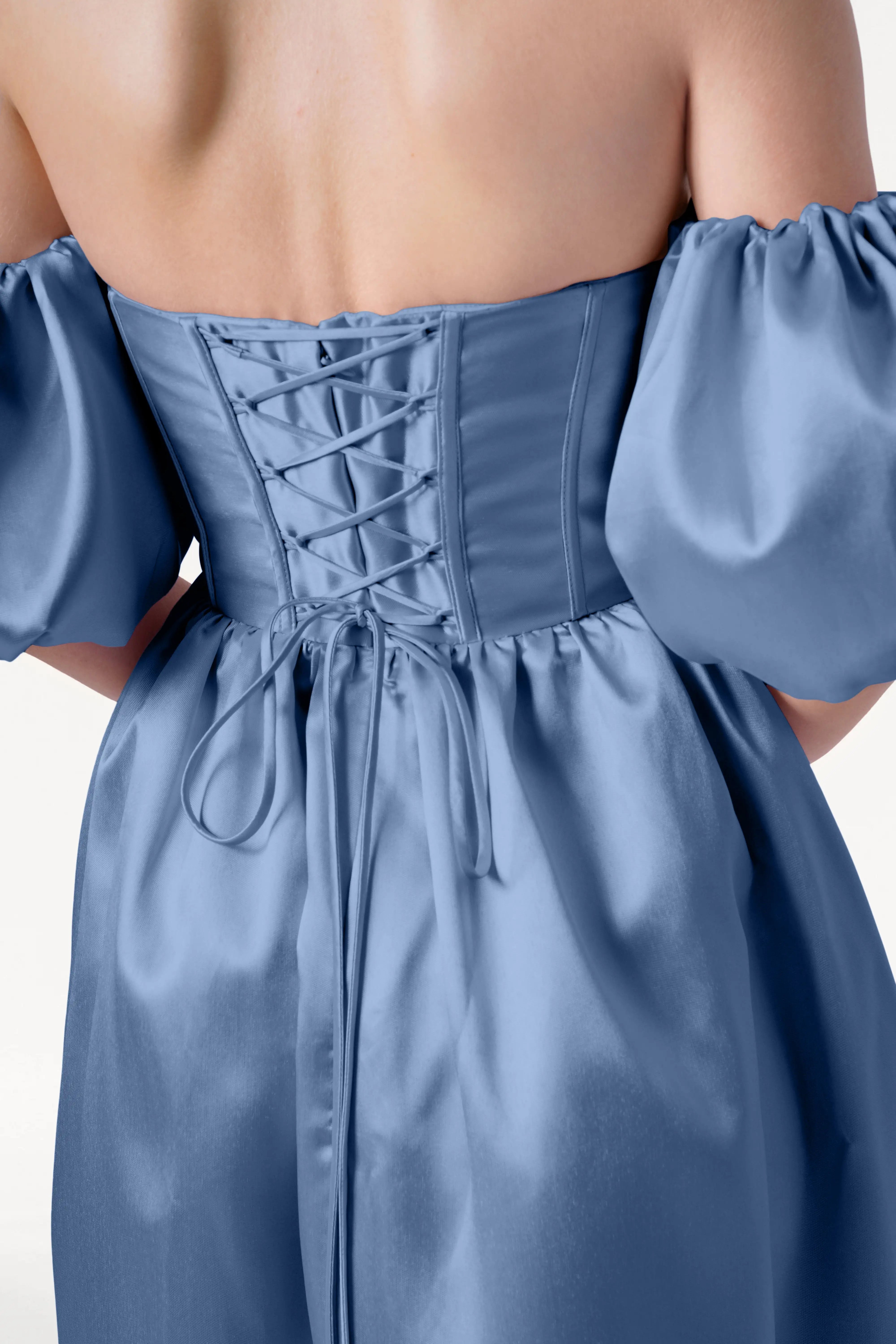 Blair Bridesmaid Dress in Vintage Blue Satin Twill