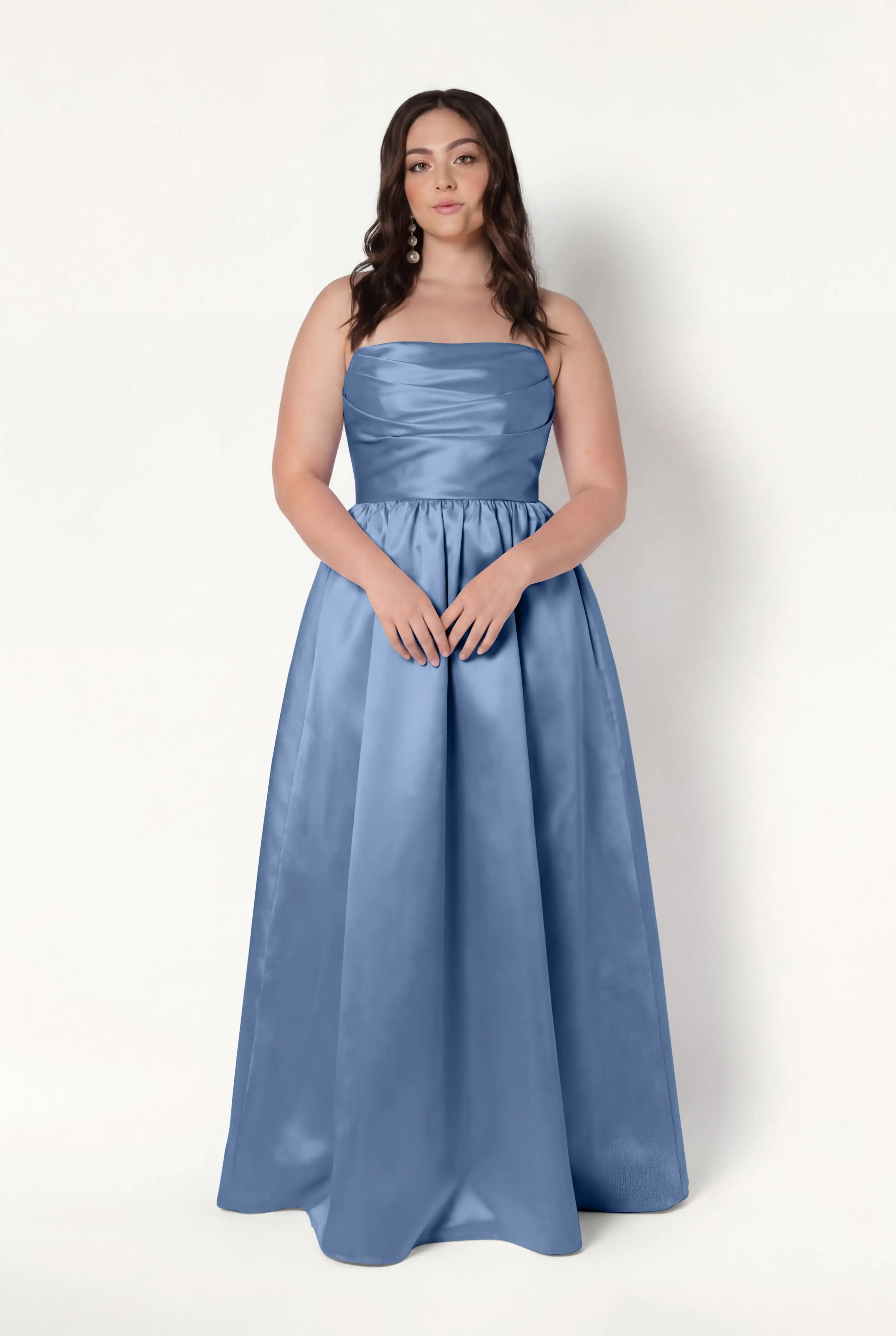 Blair Bridesmaid Dress in Vintage Blue Satin Twill