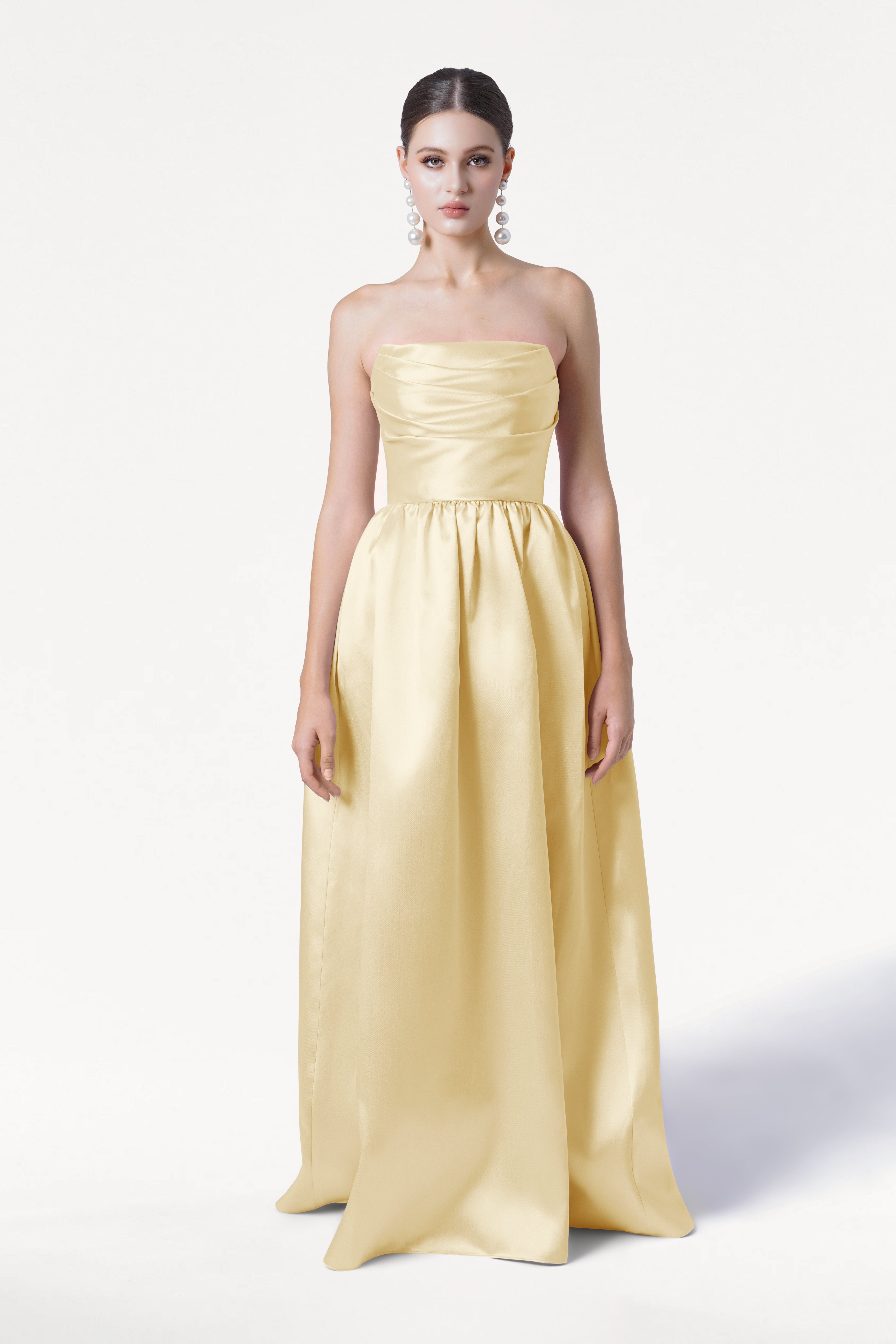 Blair Bridesmaid Dress in Butter Yellow Satin Twill