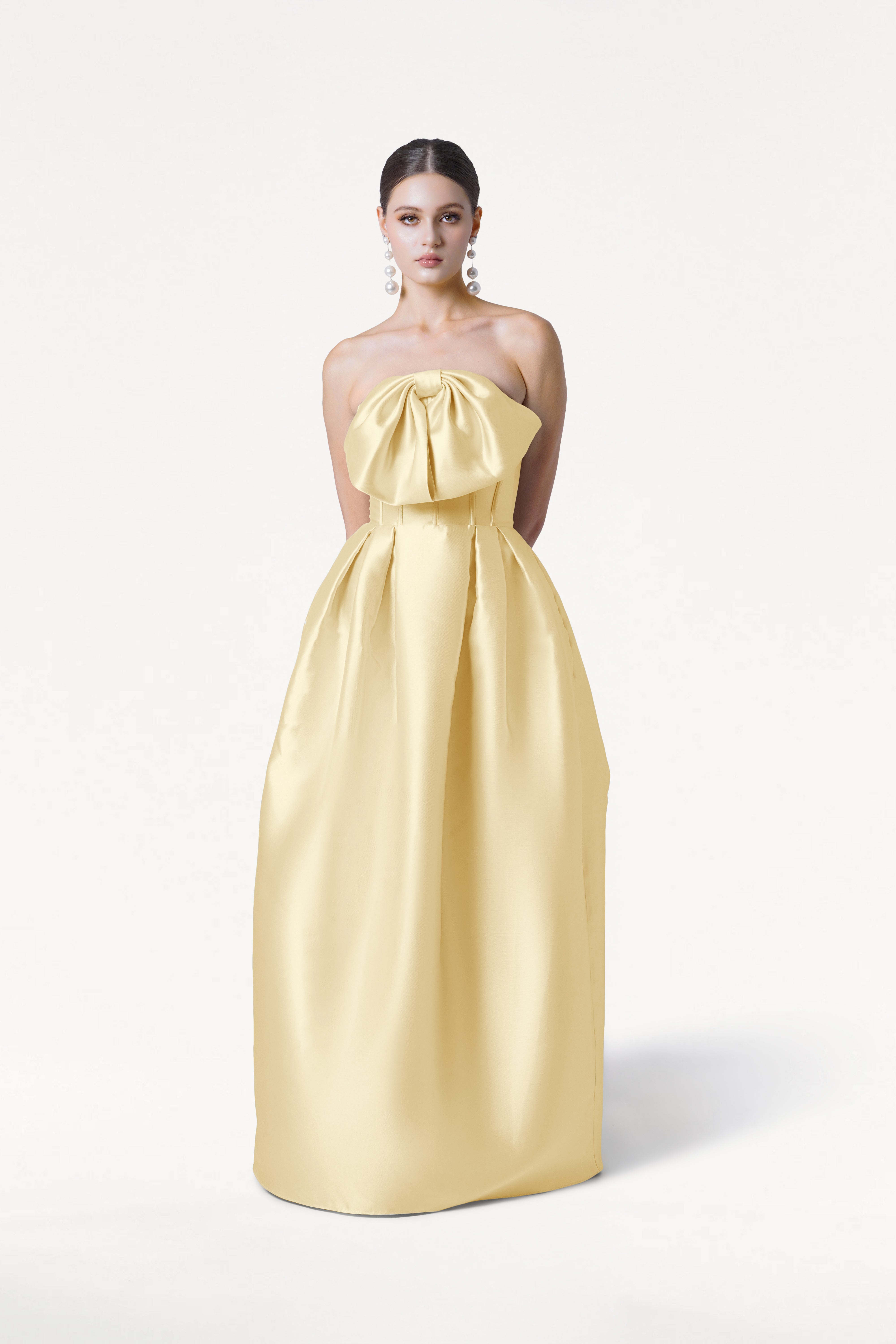 Ophelia Bridesmaid Dress in Butter Yellow Satin Twill