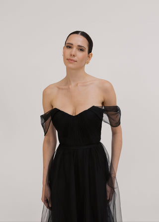 Bardot Bridesmaid Dress in Black