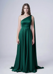 Lyra Bridesmaid Dress in Emerald Dawn Satin