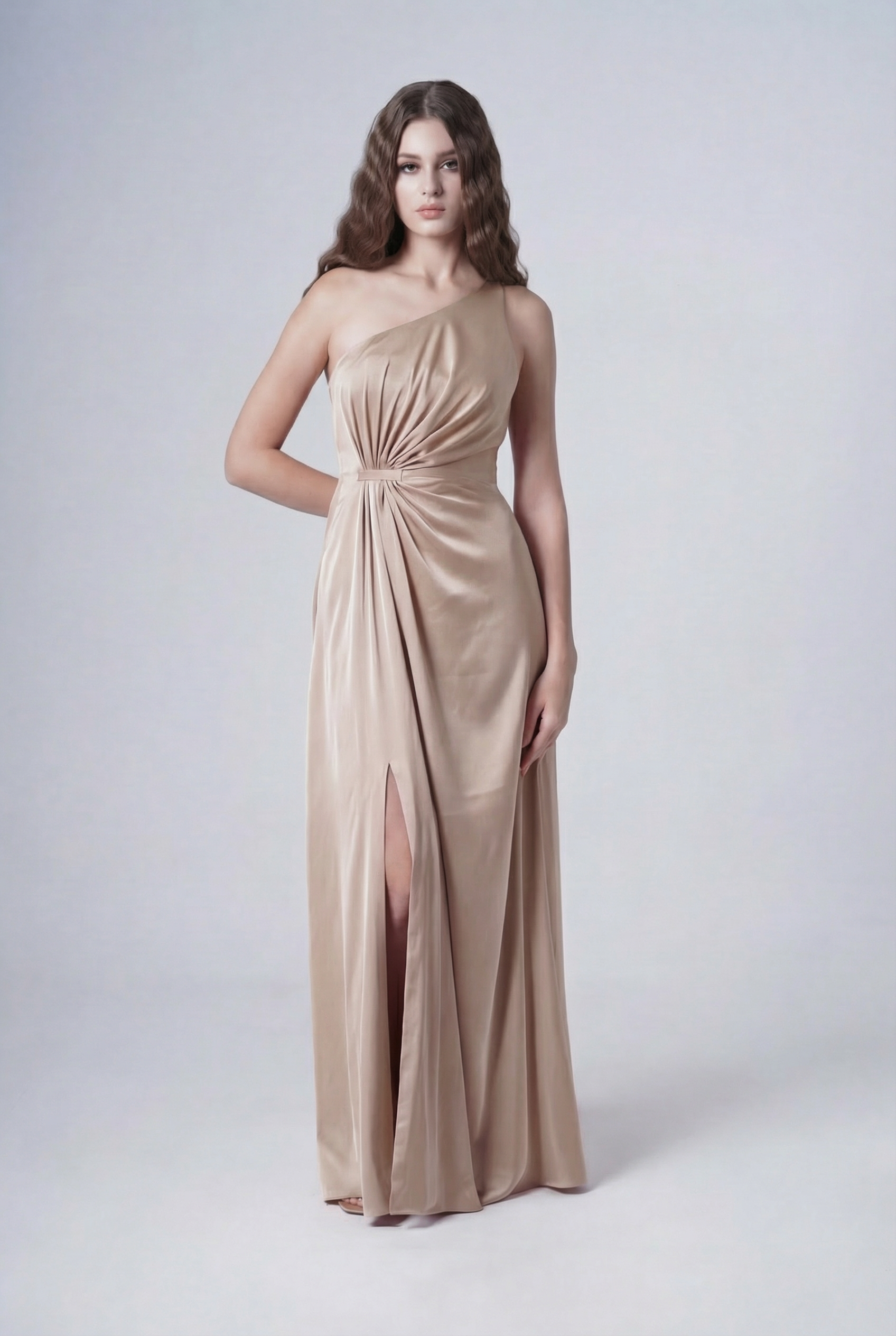 Greta Bridesmaid Dress in Champagne Sky Satin