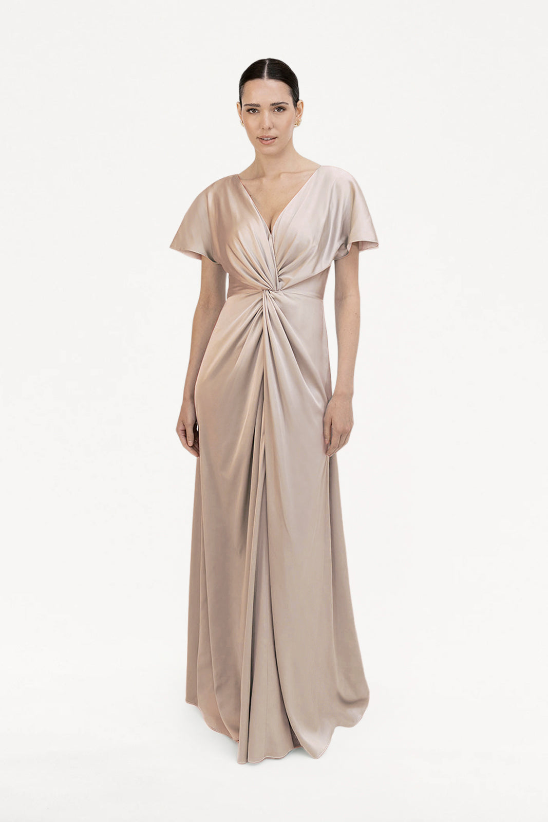 Camilla Bridesmaid Dress in Champagne Sky Satin