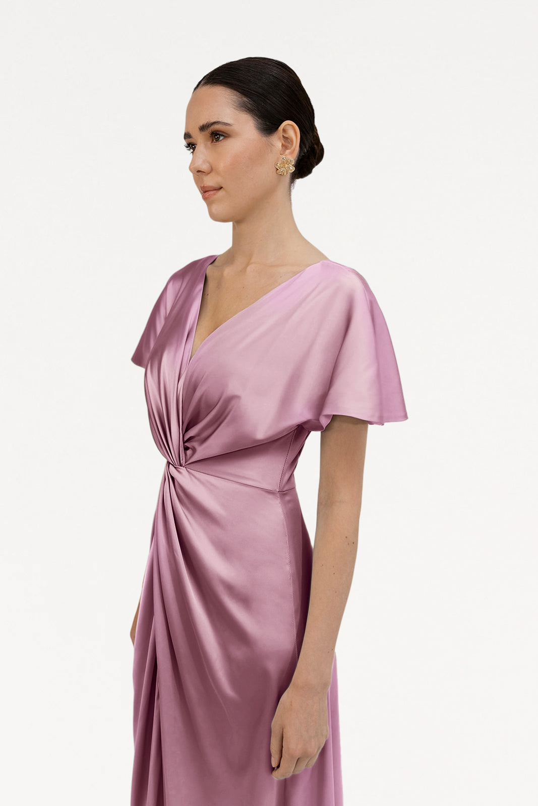 Camilla Bridesmaid Dress in Rose Pink Satin