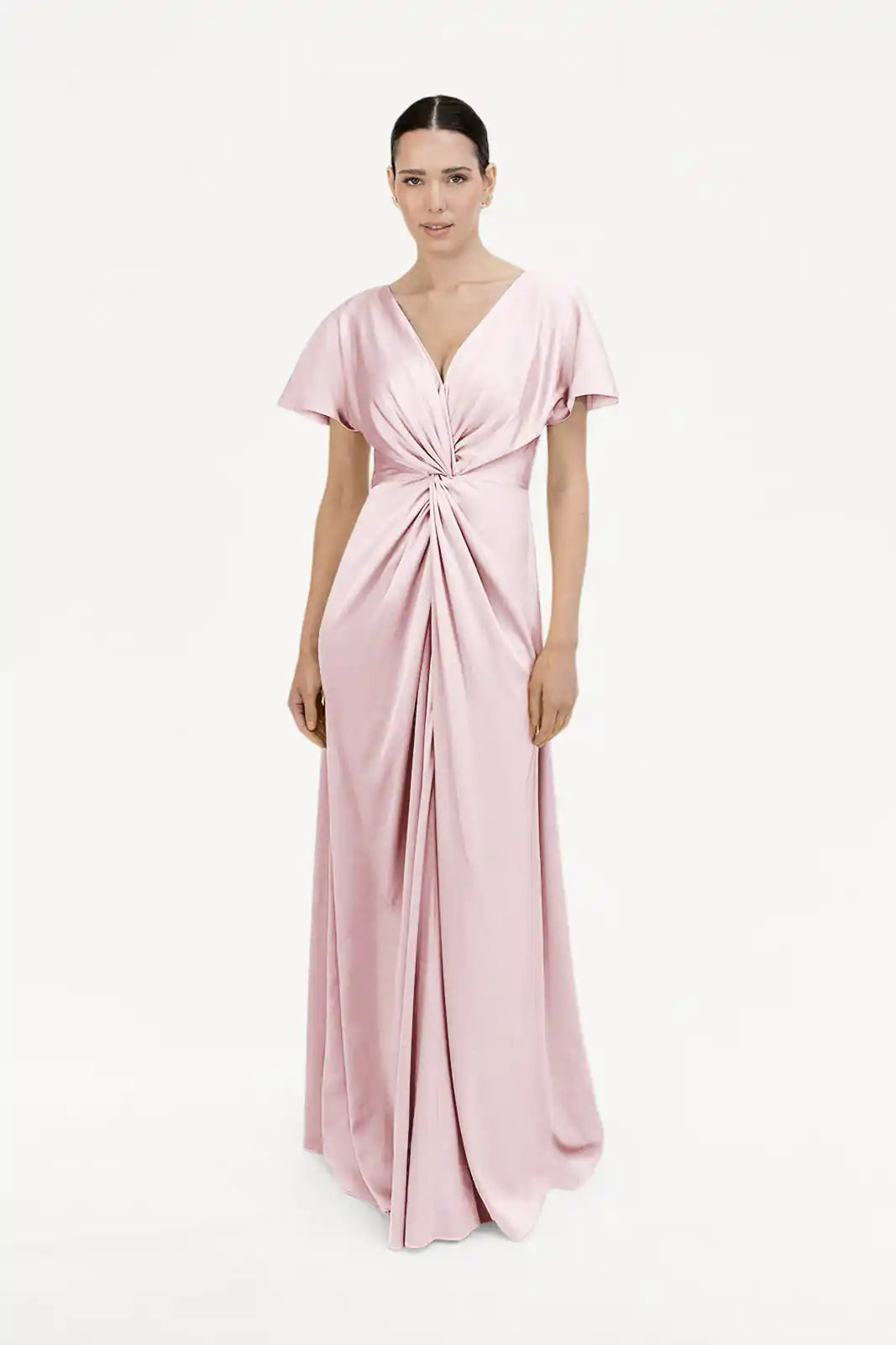 TH&TH Camilla Bridesmaid Dress In Blush Pink Satin