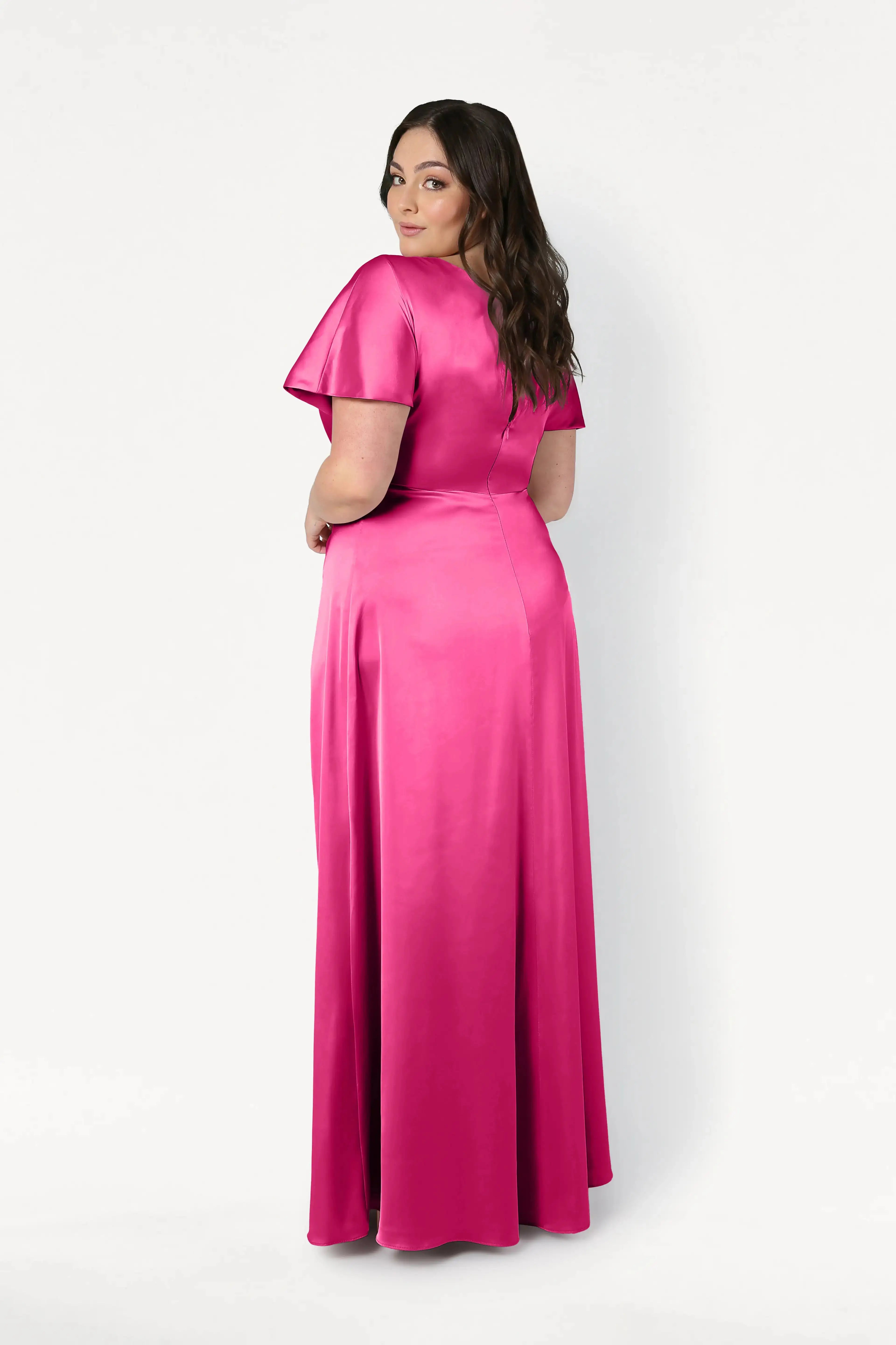 Camilla Bridesmaid Dress in Cerise Satin