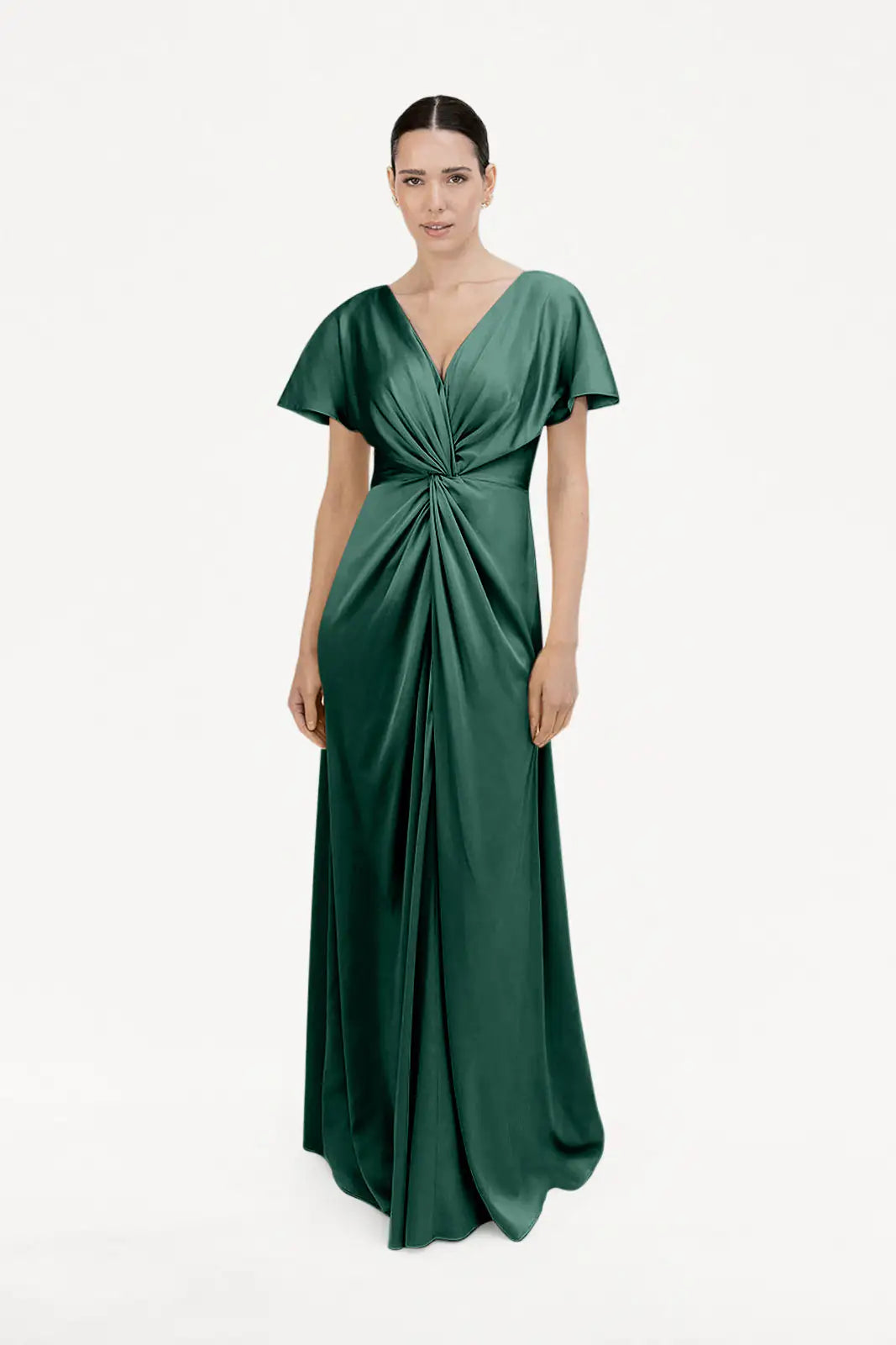 Camilla Bridesmaid Dress in Forest Green Satin