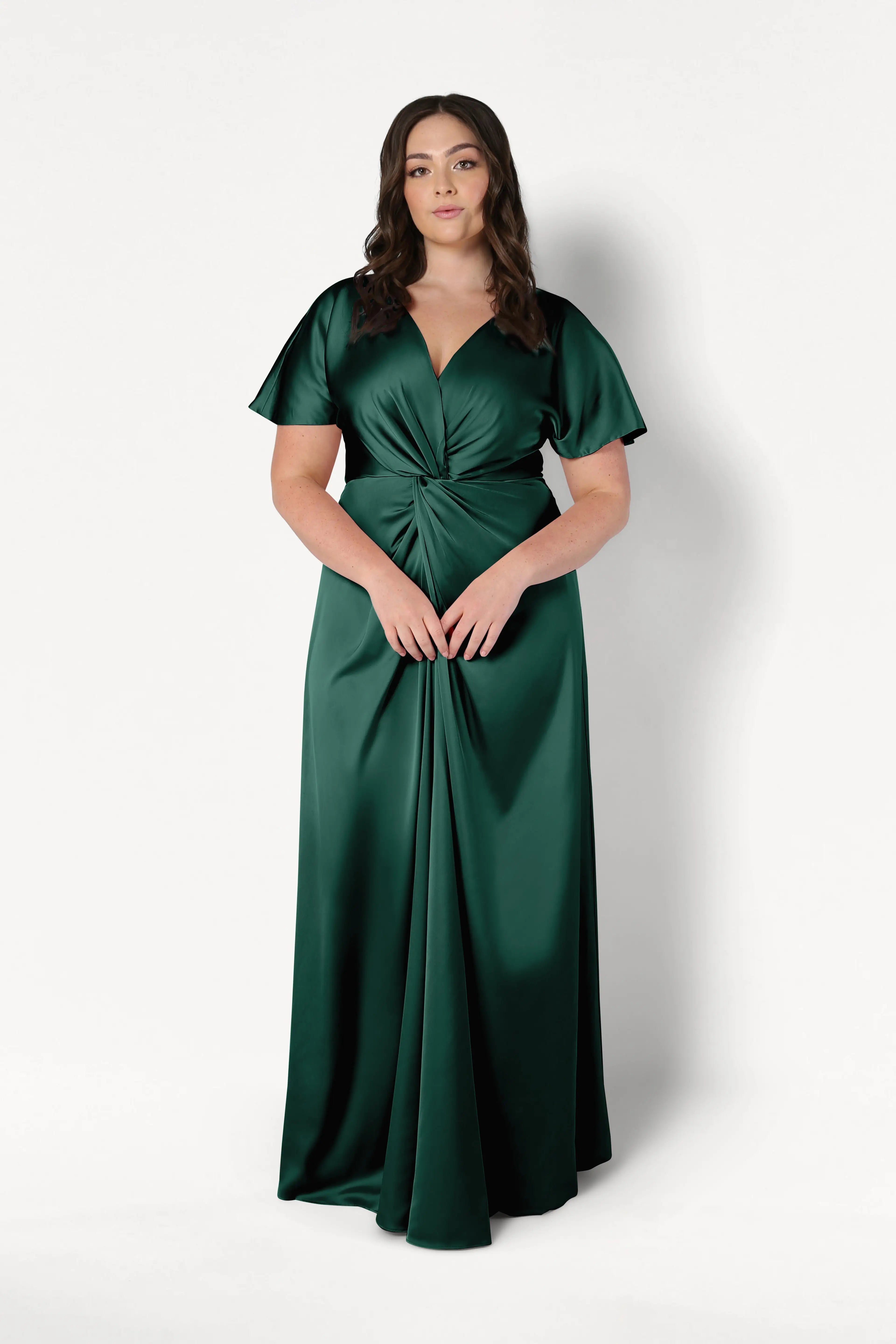 Camilla Bridesmaid Dress in Forest Green Satin