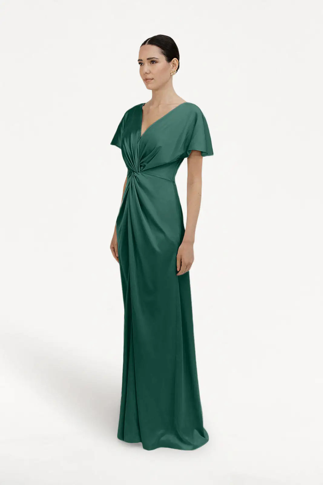 Camilla Bridesmaid Dress in Forest Green Satin