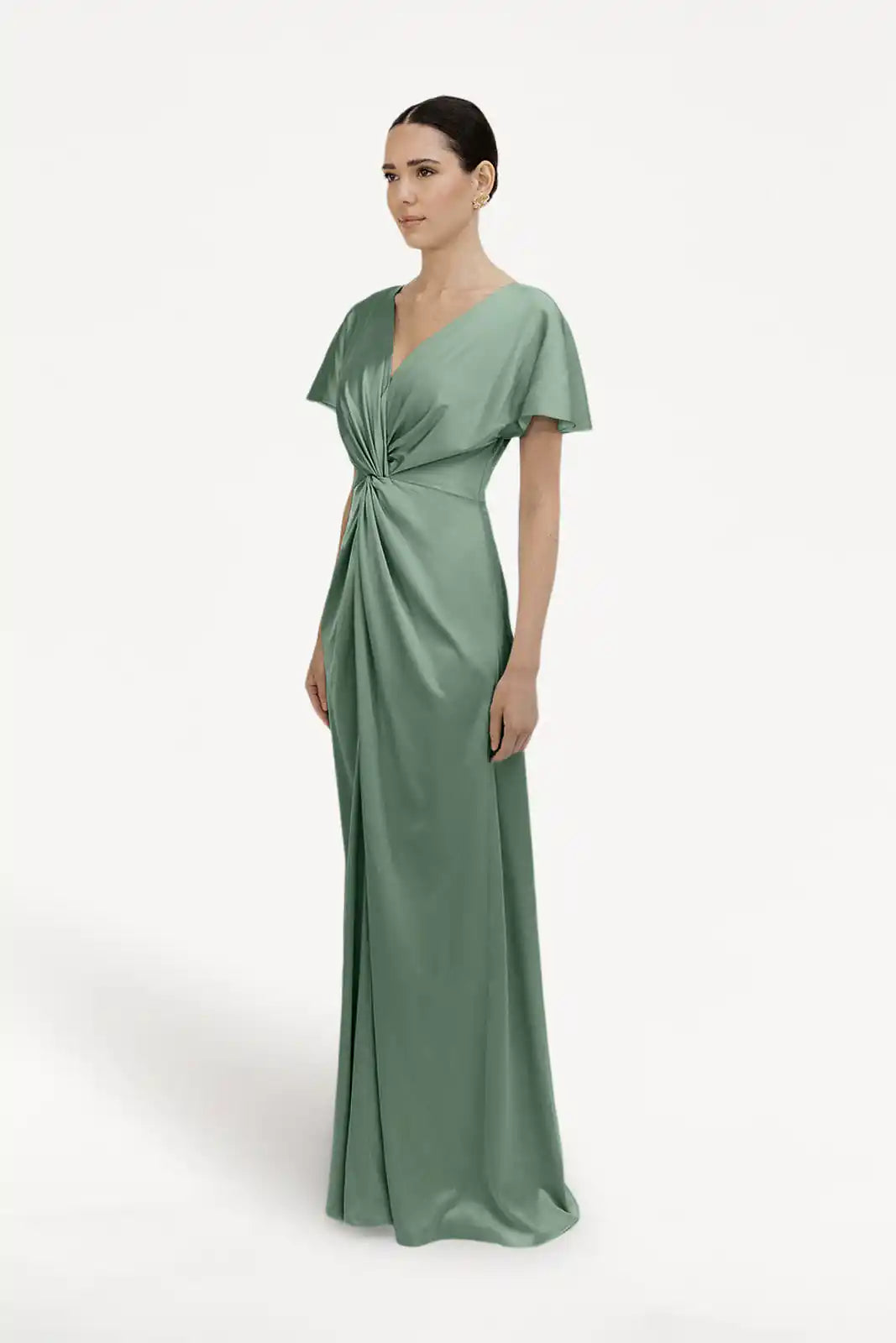 TH&TH Camilla Bridesmaid Dress In Sage Green Satin