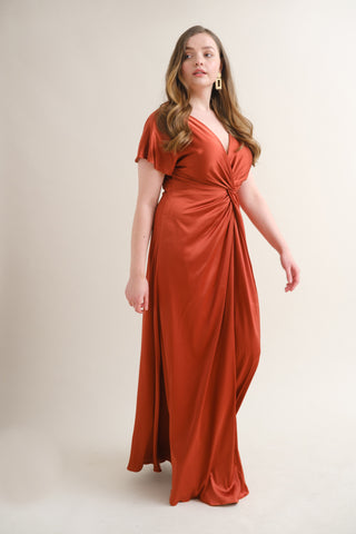 Camilla Bridesmaid Dress In Terracotta Satin