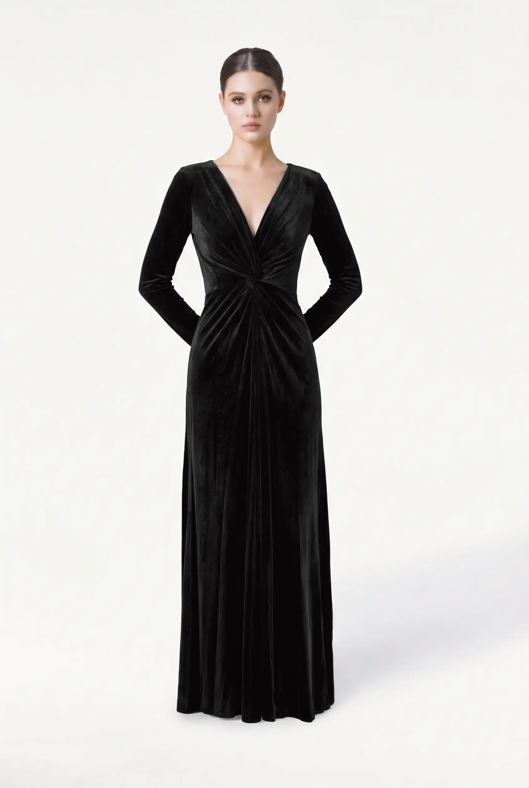 Camilla Velvet Long Sleeve Bridesmaid Dress in Black