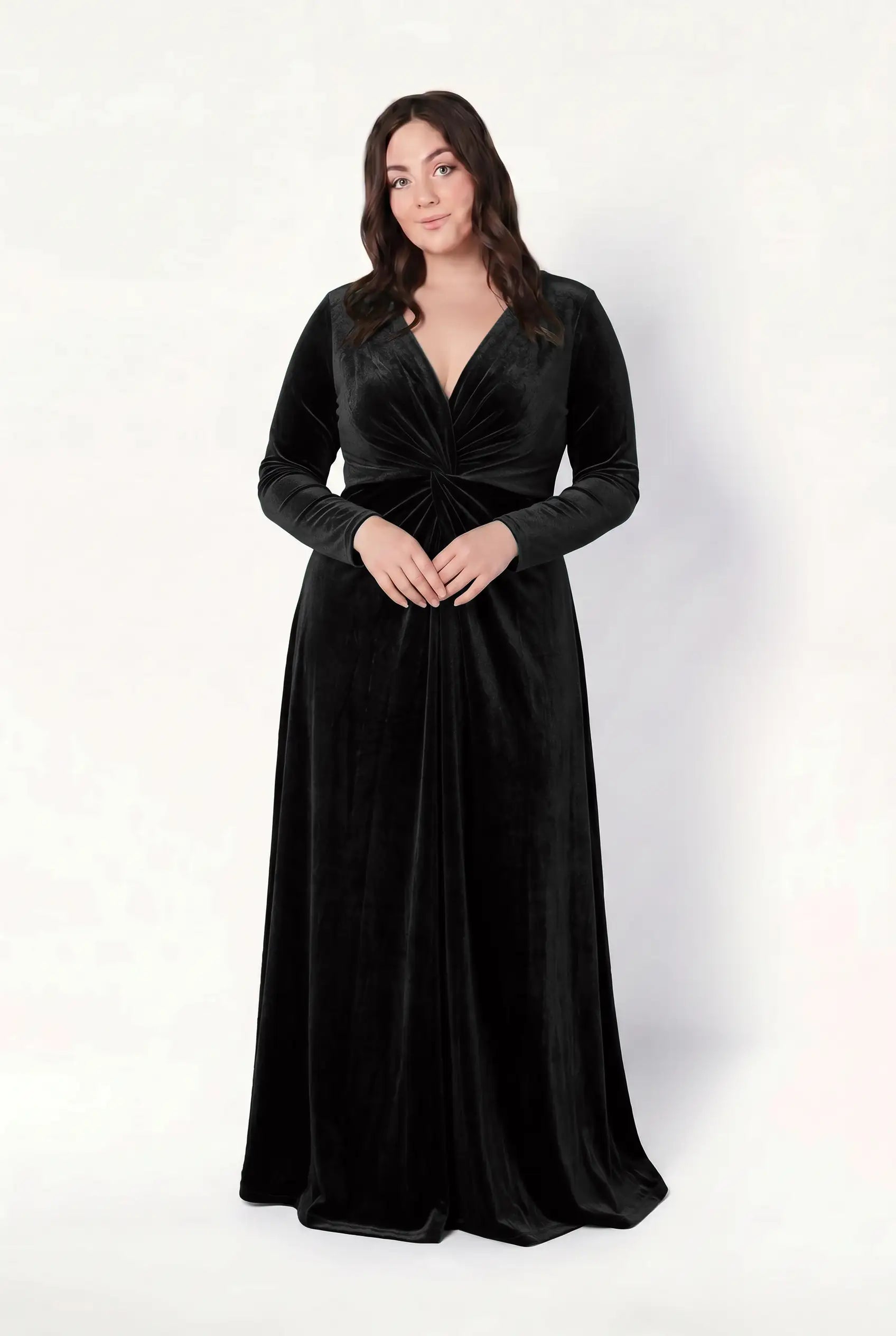 Camilla Velvet Long Sleeve Bridesmaid Dress in Black