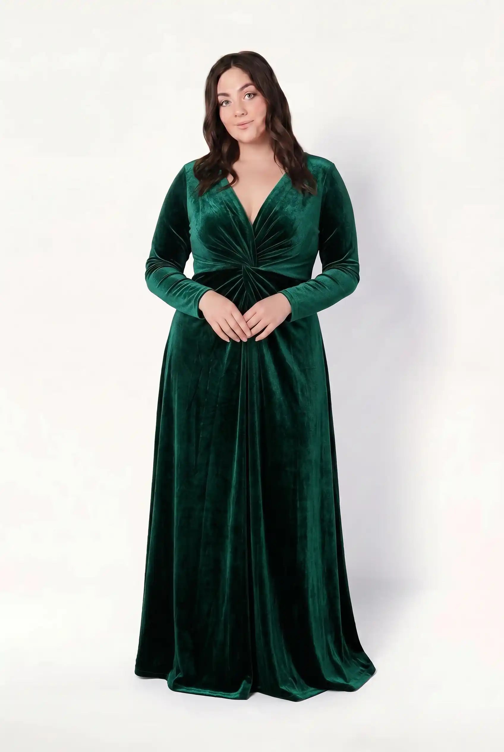 Camilla Velvet Long Sleeve Bridesmaid Dress in Forest Green