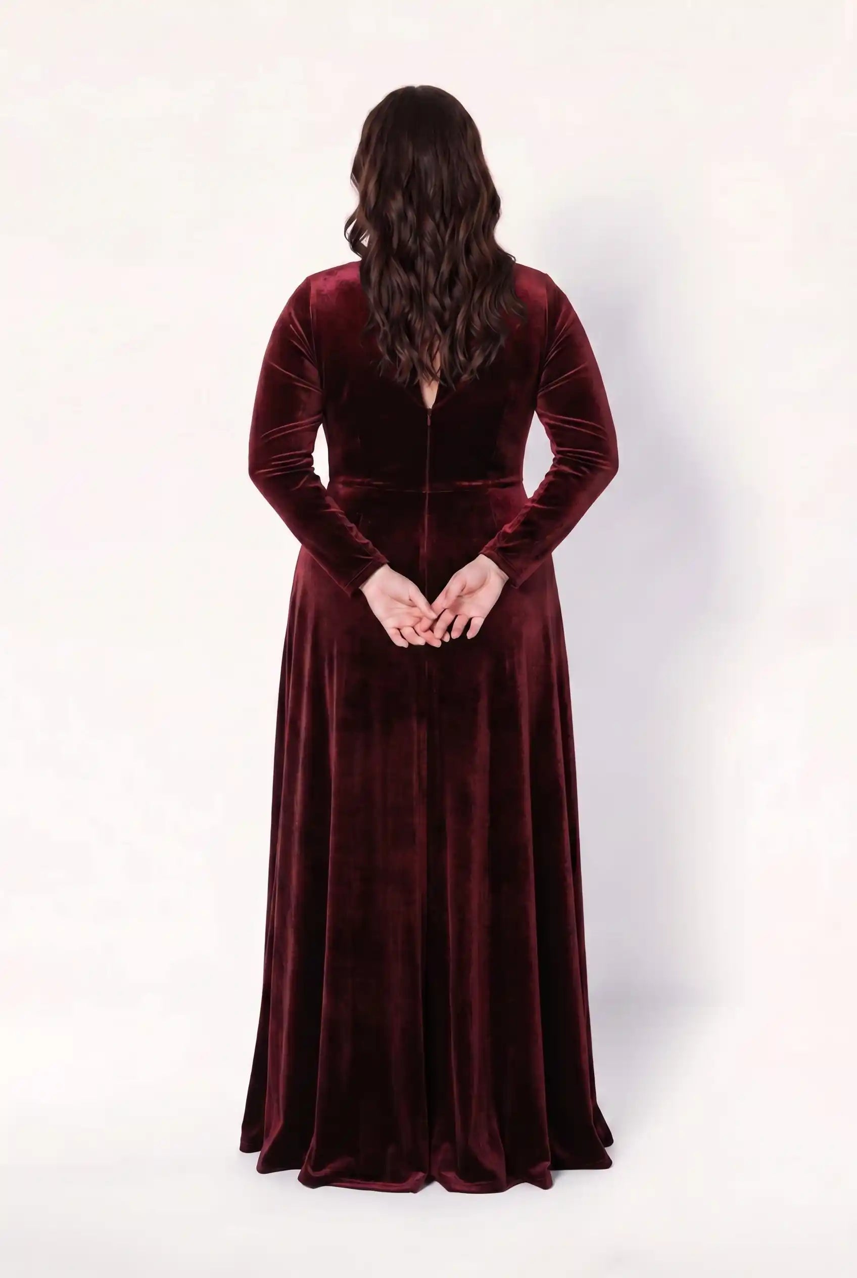 Camilla Velvet Long Sleeve Bridesmaid Dress in  Merlot