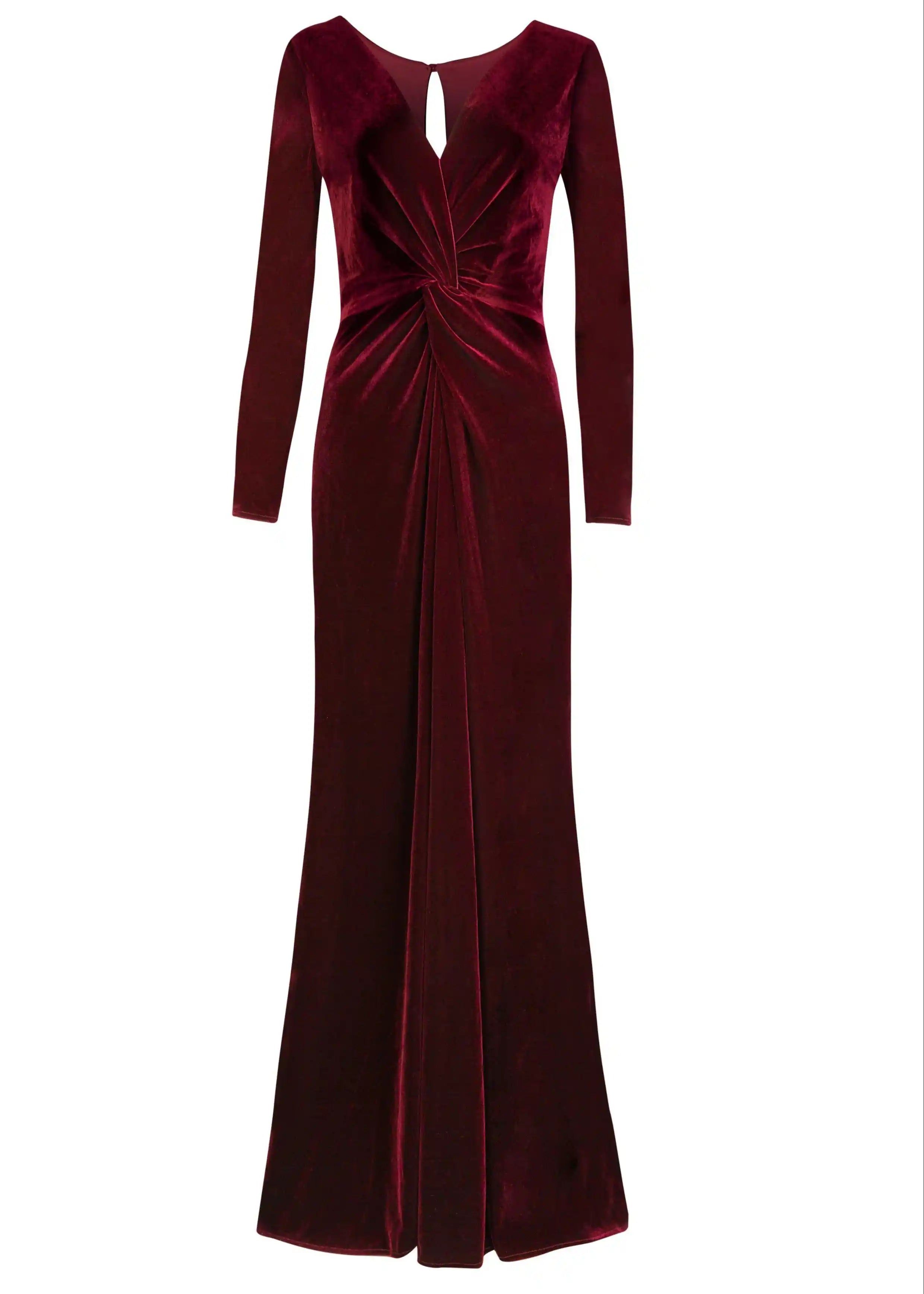 TH&TH Camilla Long Sleeve Velvet Bridesmaid Dress In Merlot