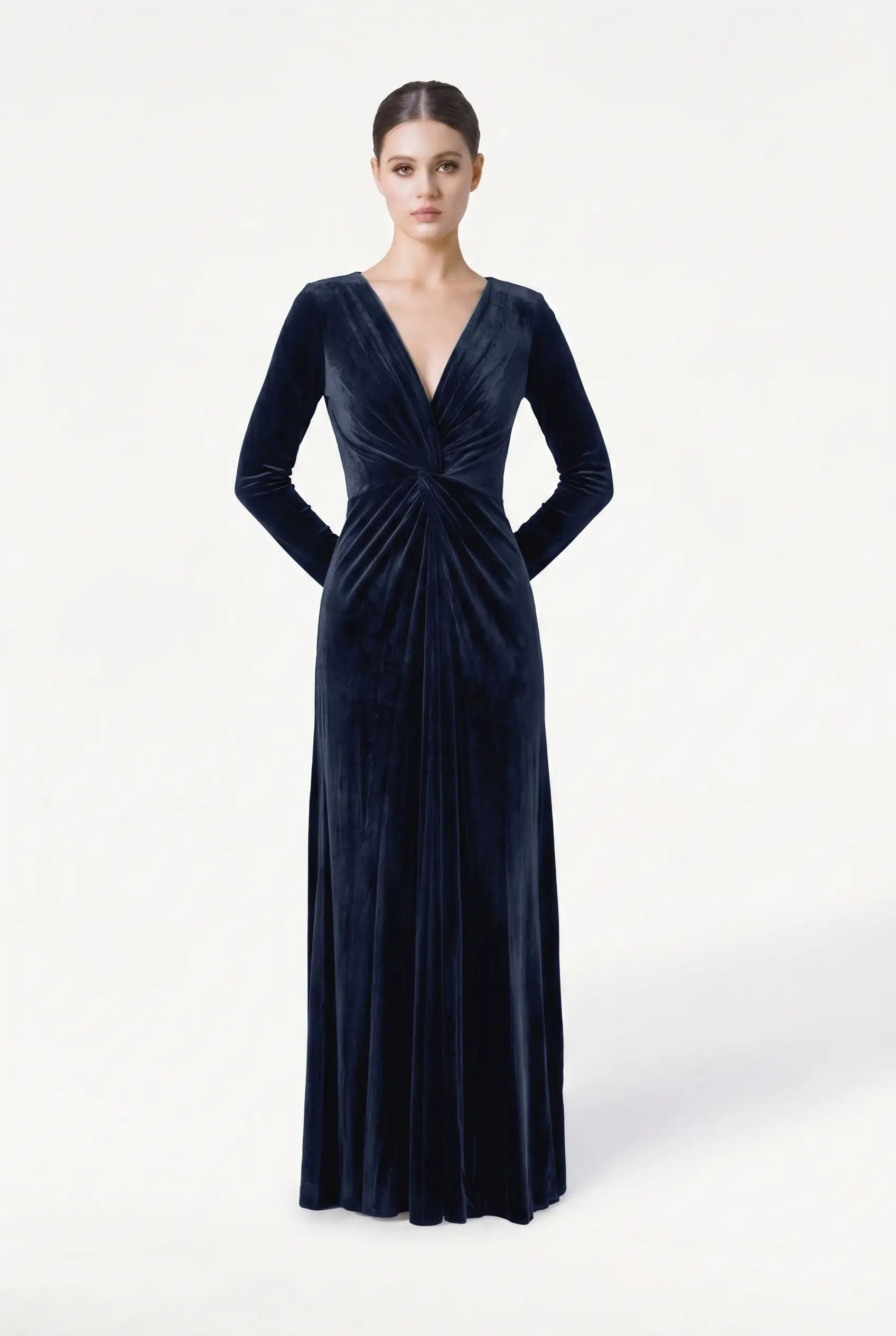Camilla Velvet Long Sleeve Bridesmaid Dress in Navy