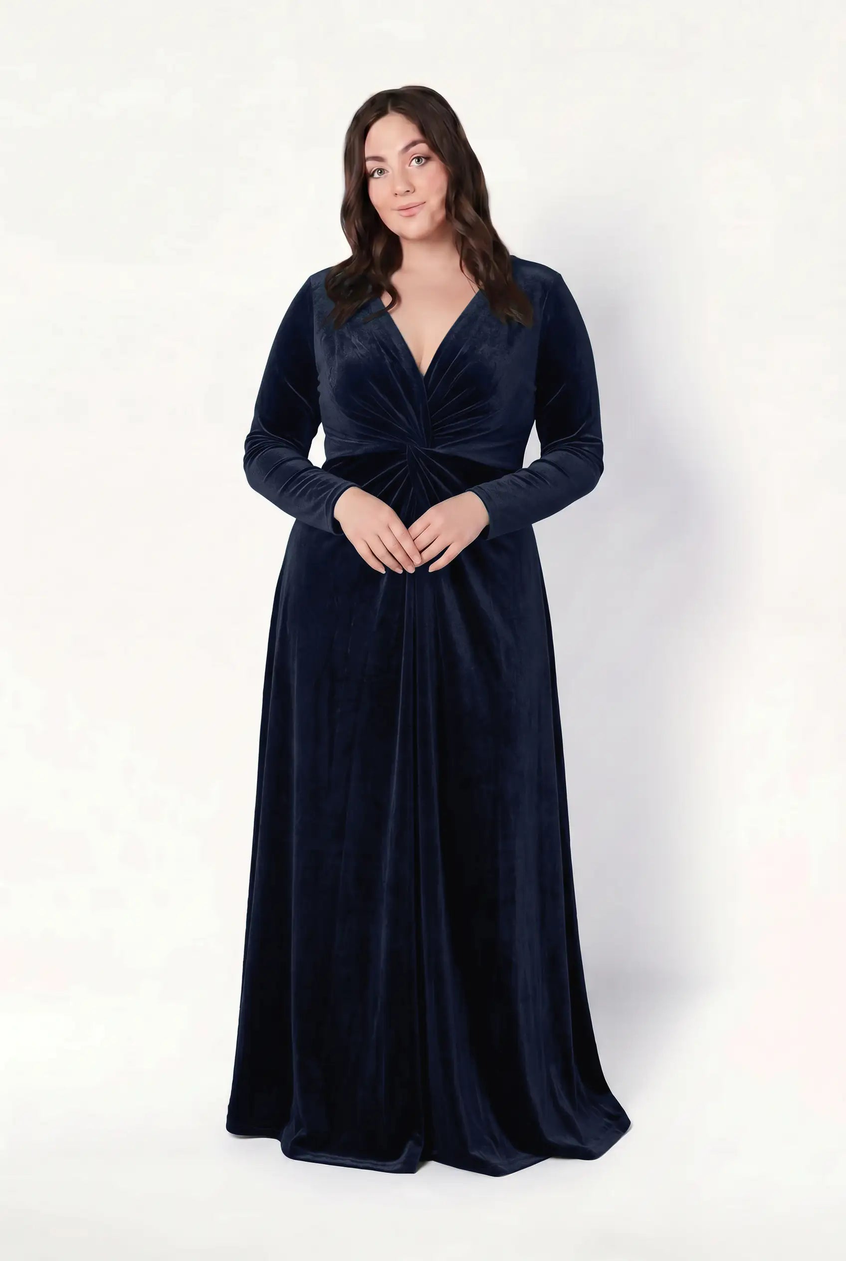 Camilla Velvet Long Sleeve Bridesmaid Dress in Navy