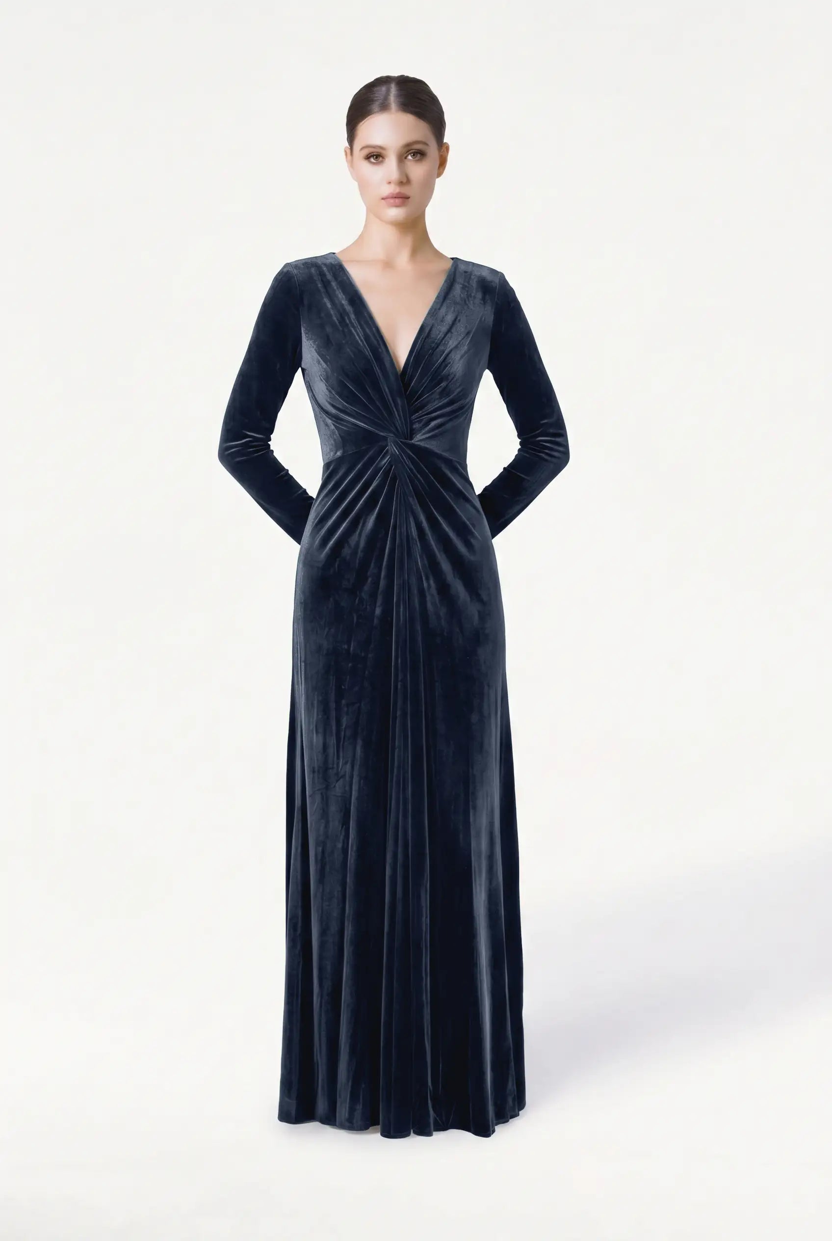 Camilla Velvet Longsleeve Bridesmaid Dress in Smoke Blue