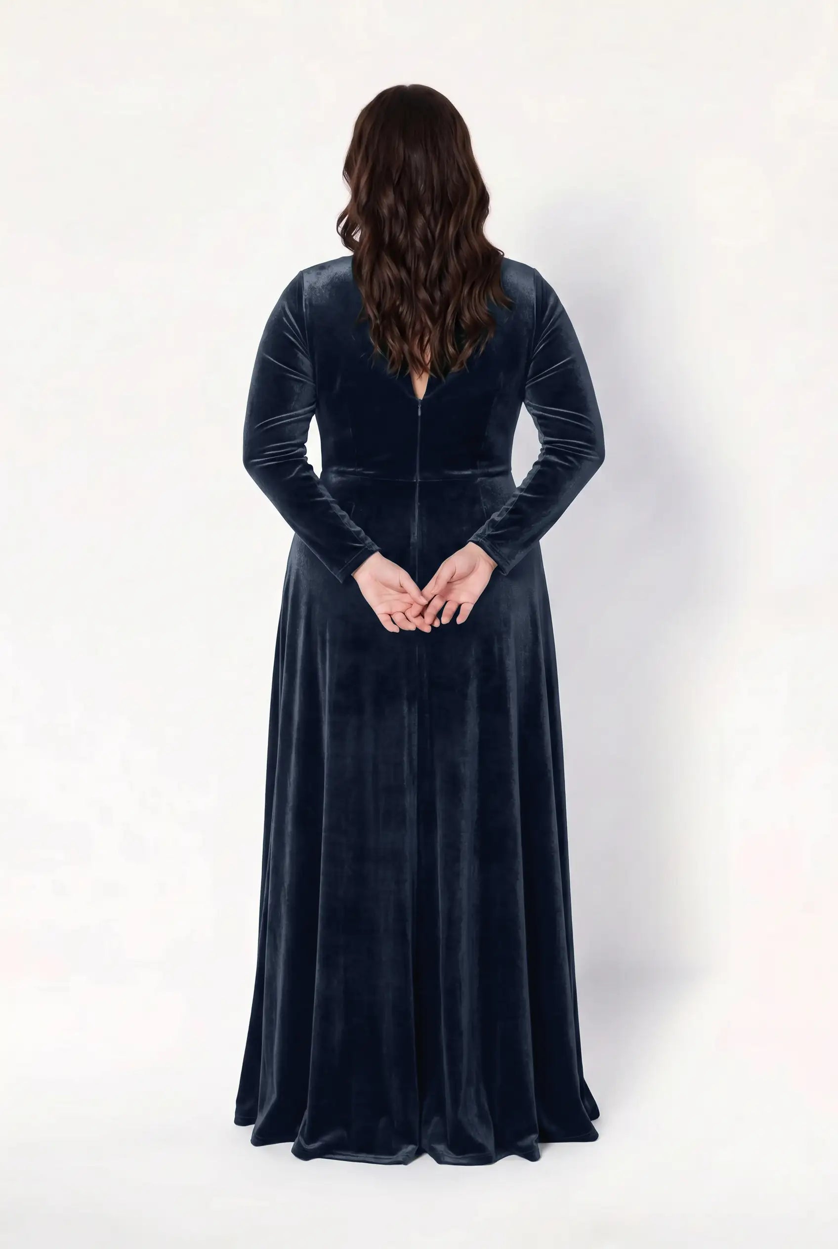 Camilla Velvet Longsleeve Bridesmaid Dress in Smoke Blue