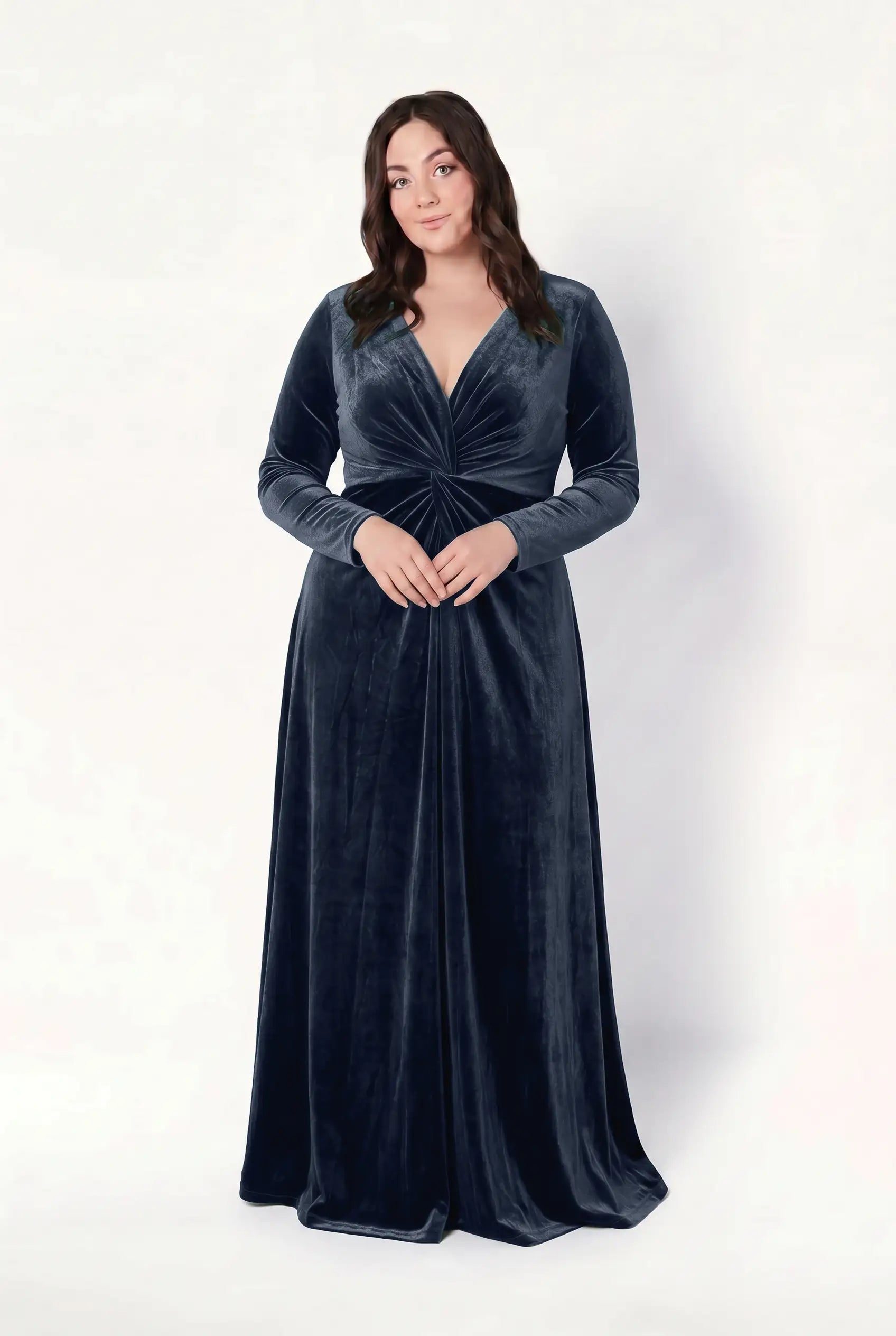 Camilla Velvet Longsleeve Bridesmaid Dress in Smoke Blue