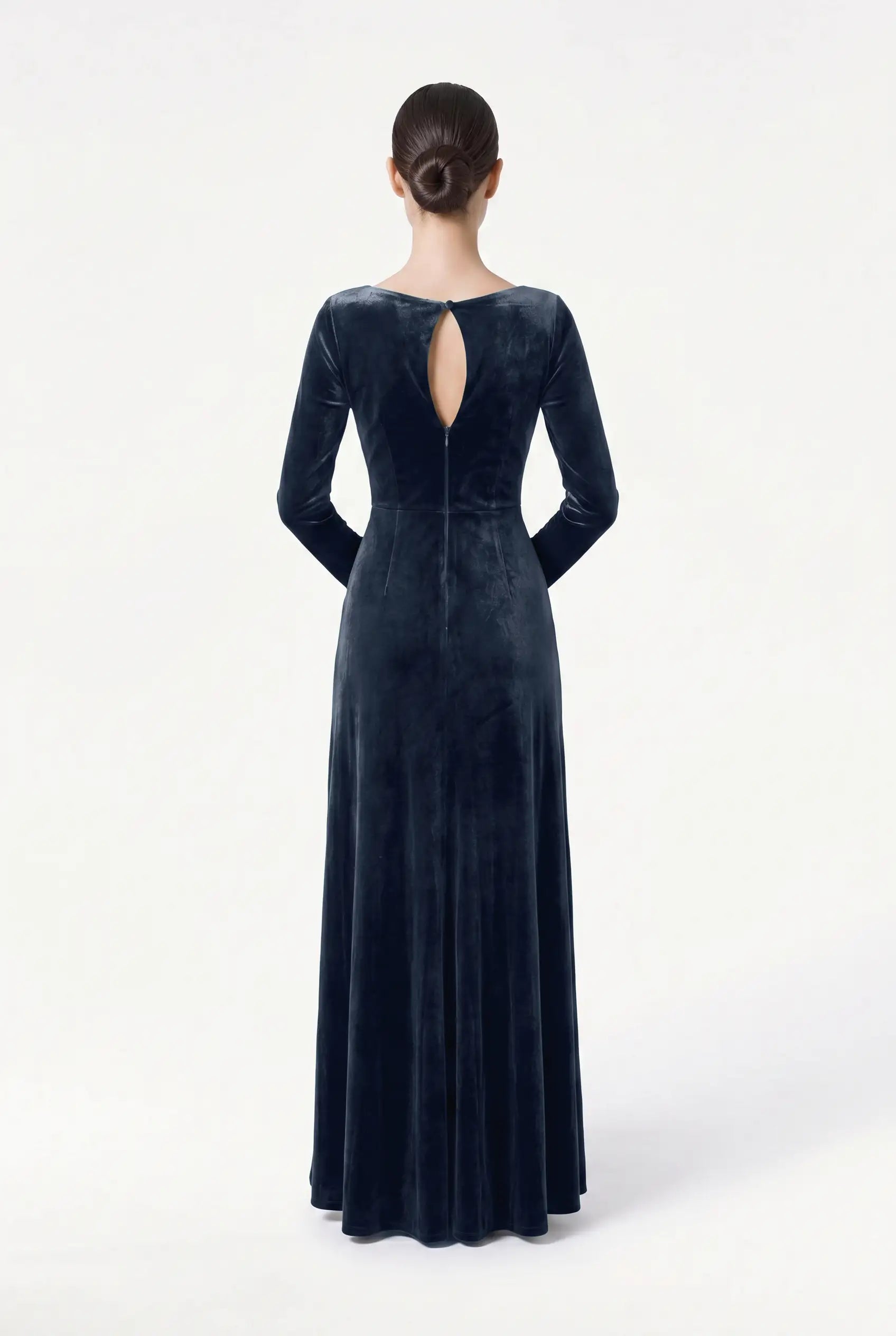 Camilla Velvet Longsleeve Bridesmaid Dress in Smoke Blue