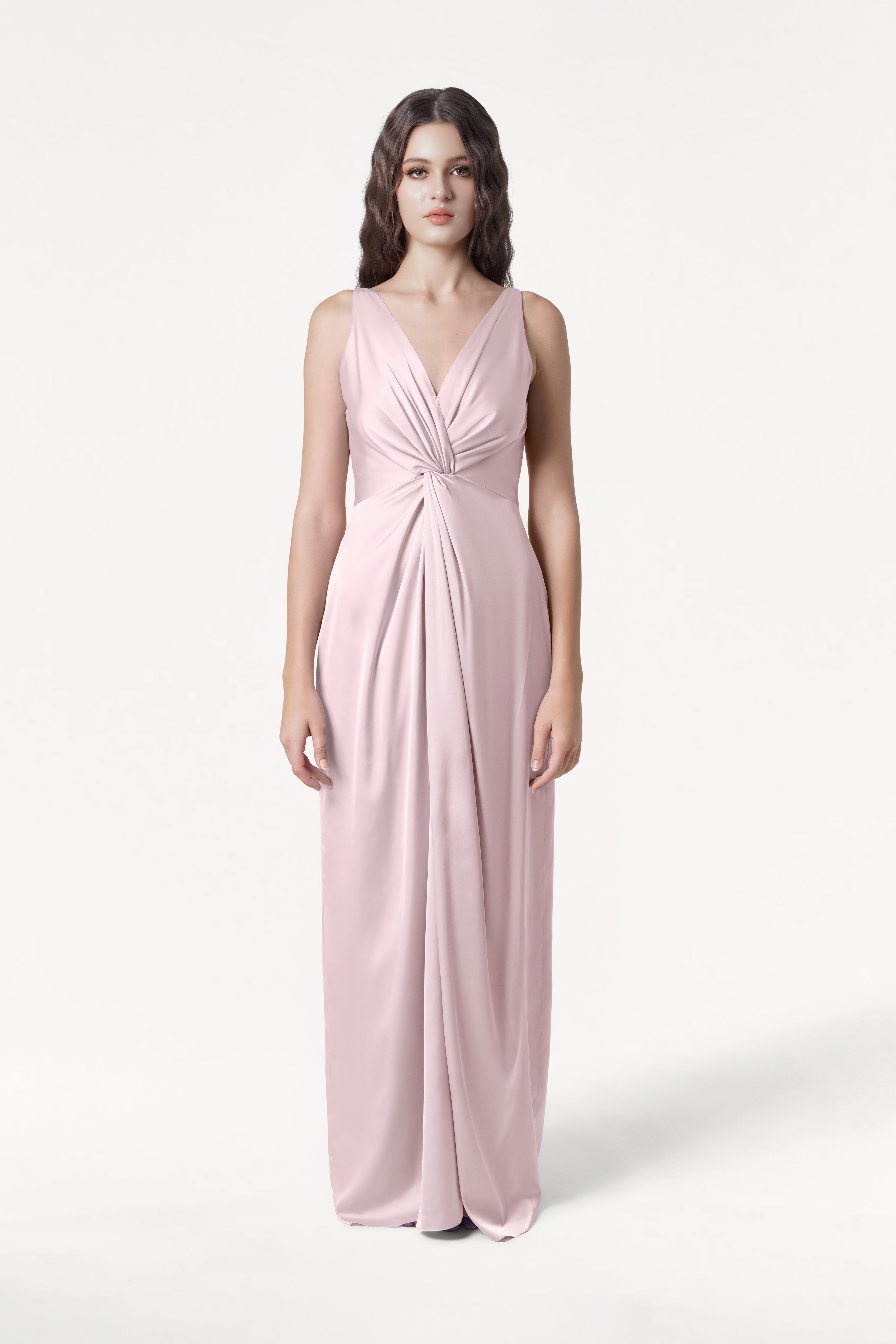 Carmen Bridesmaid Dress in Blush Pink Satin