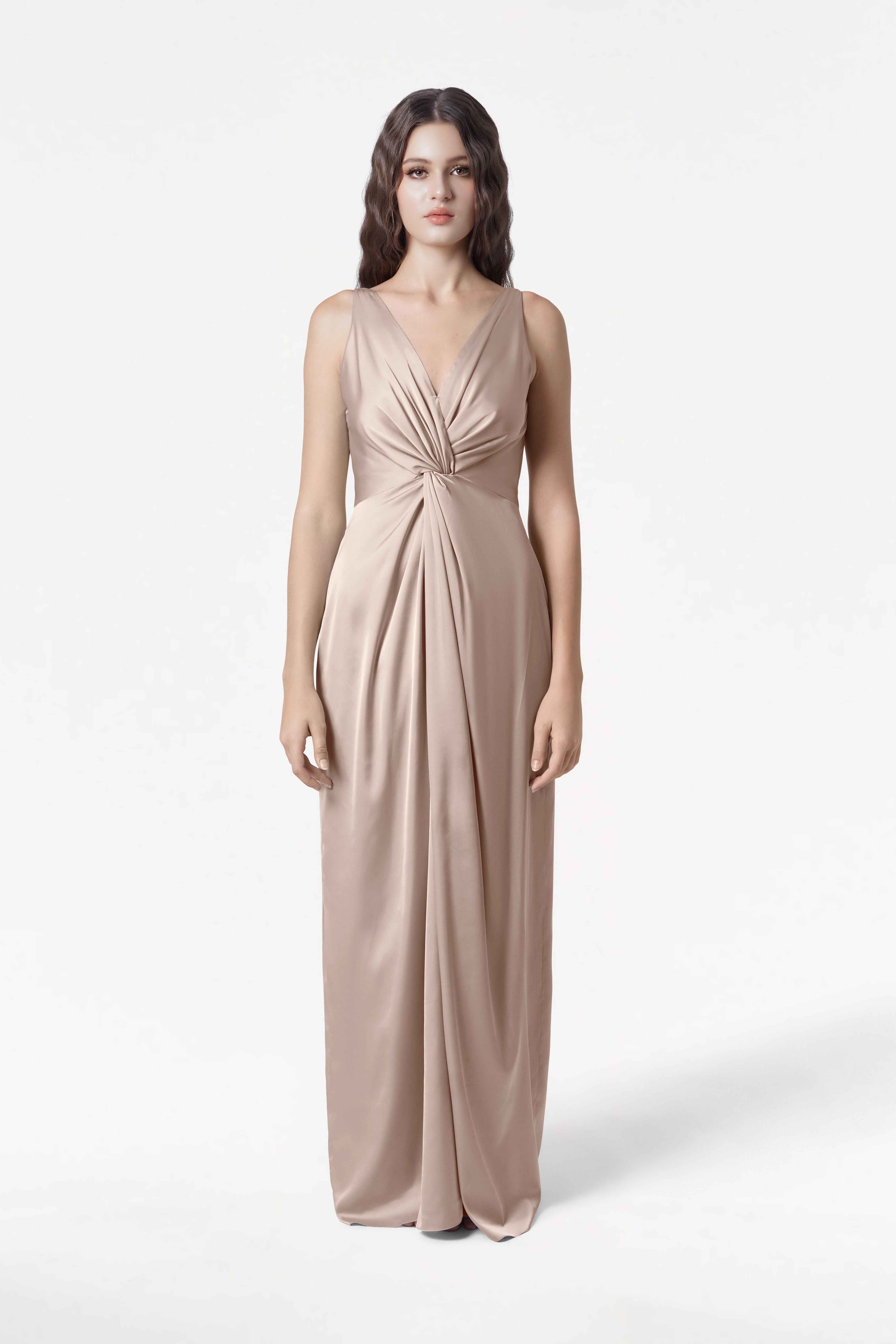 Carmen Bridesmaid Dress in Champagne Sky Satin