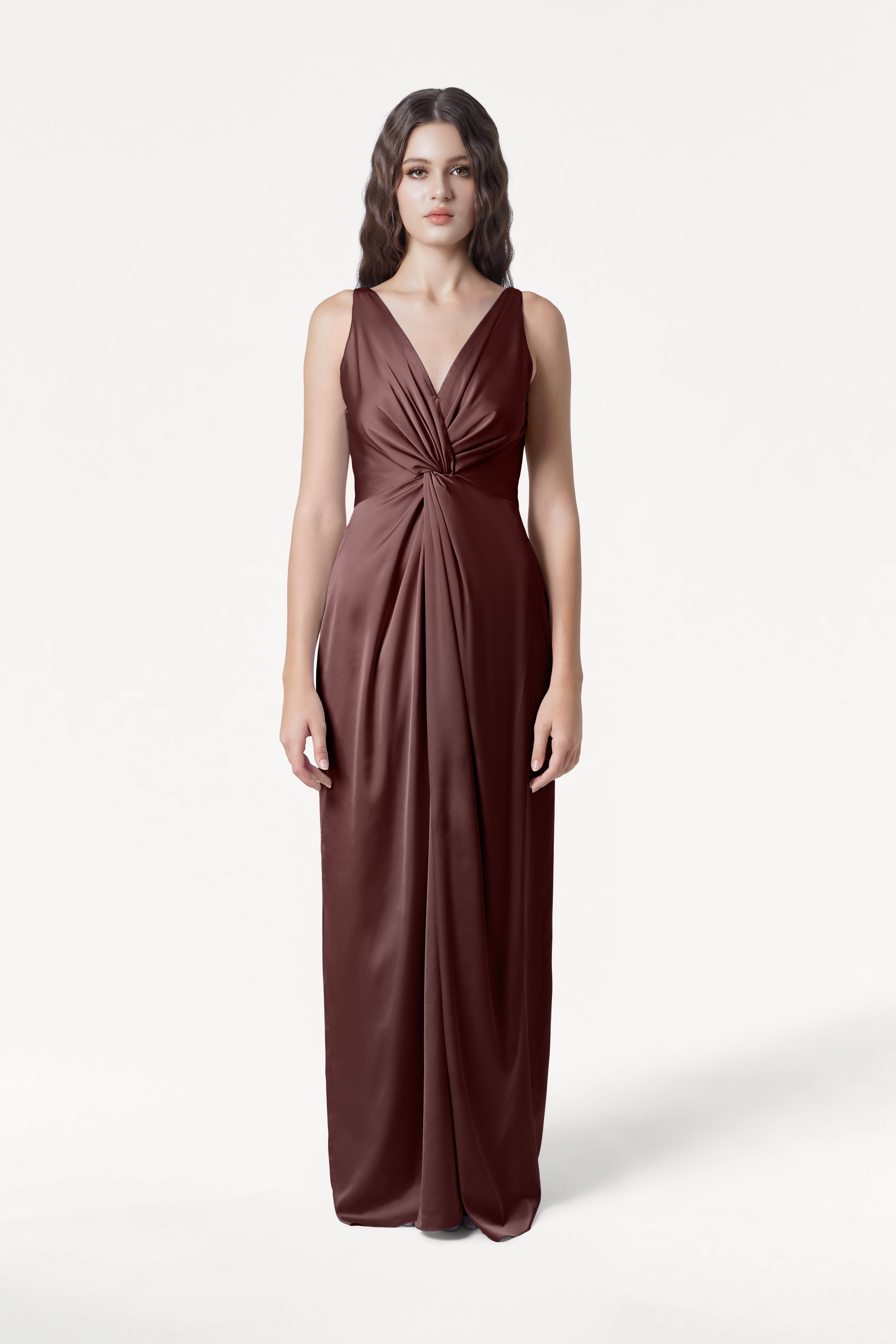 Carmen Bridesmaid Dress in Chocolate Brown Satin