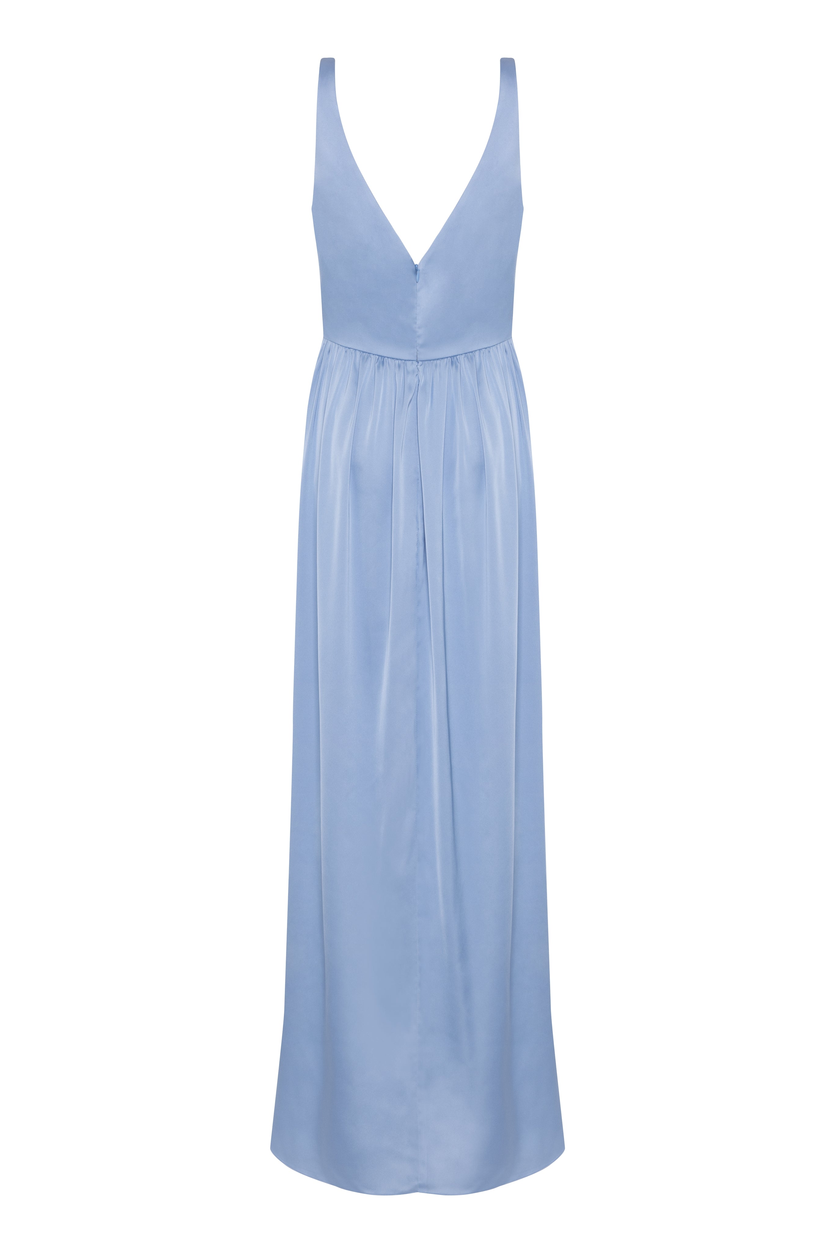 Carmen Bridesmaid Dress in Dusty Blue Satin