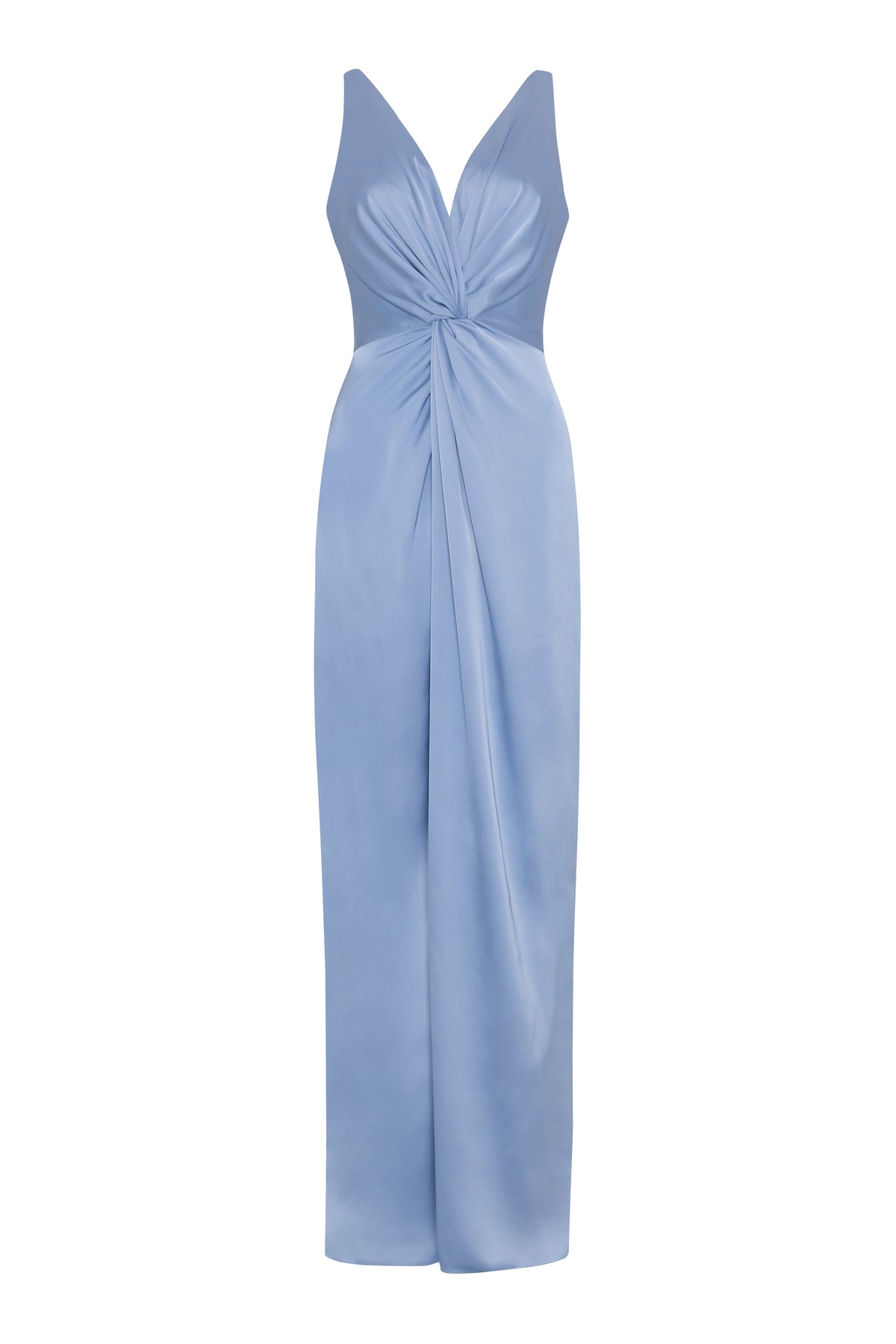 Carmen Bridesmaid Dress in Dusty Blue Satin