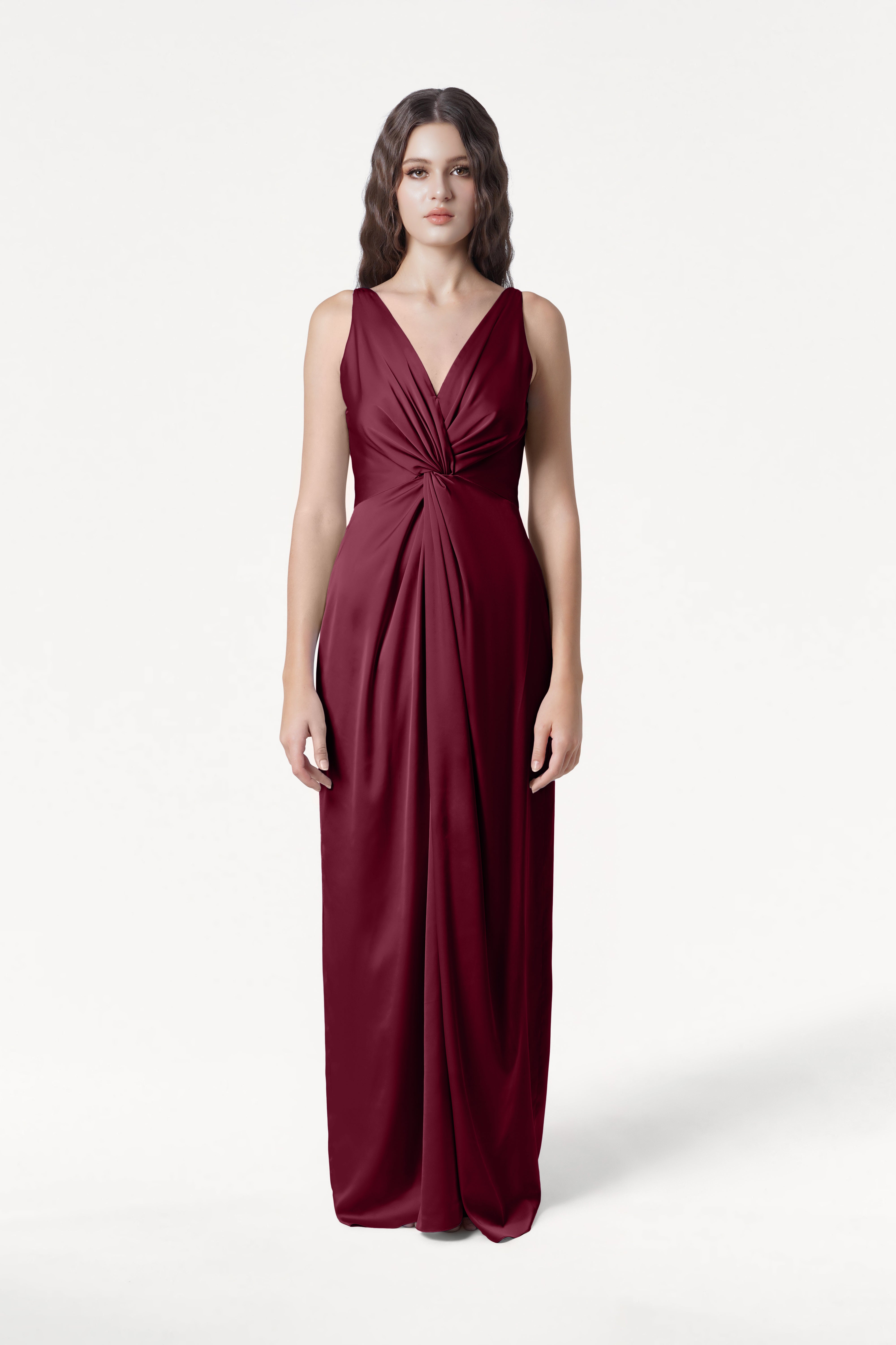 Carmen Bridesmaid Dress in Merlot Satin