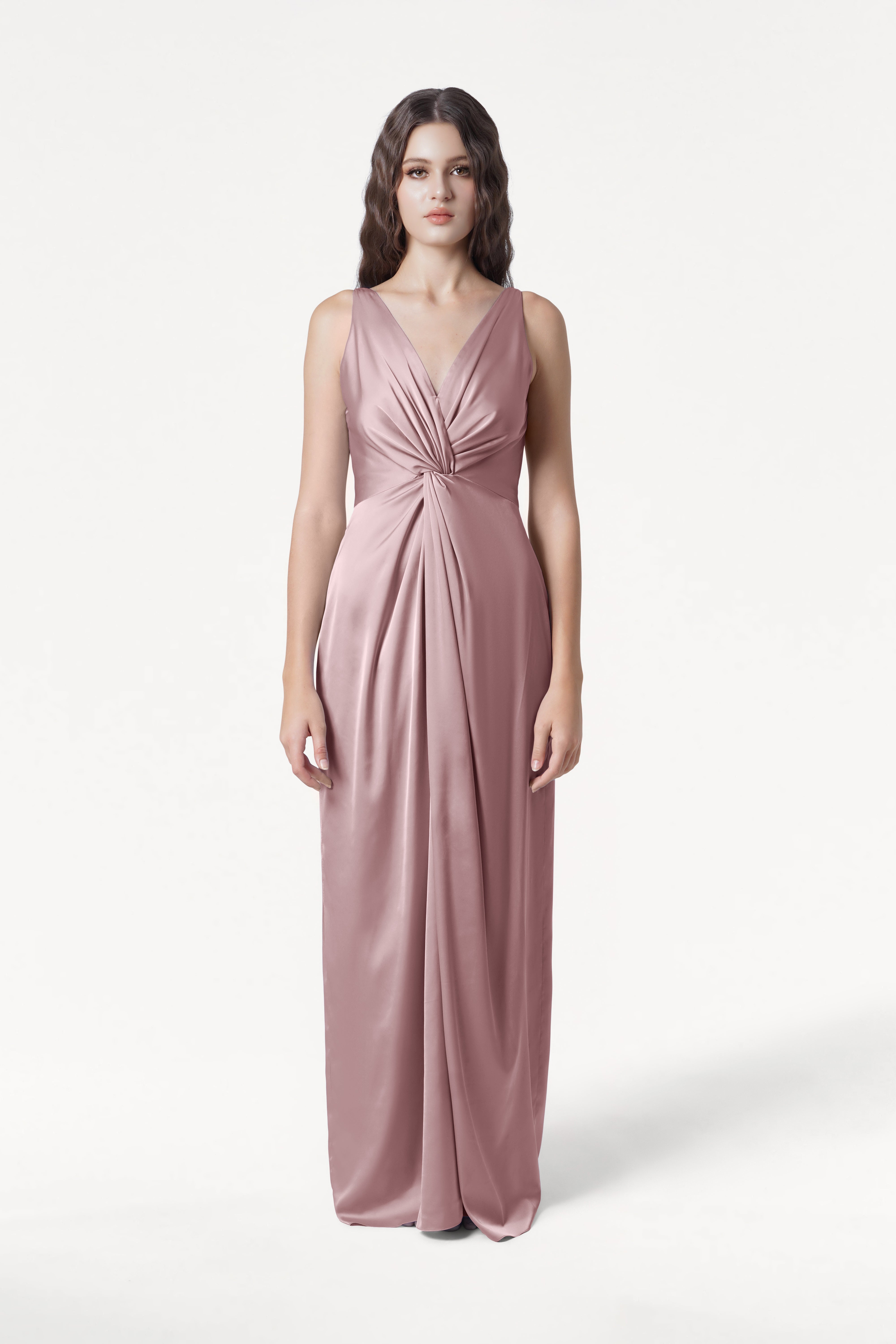 Carmen Bridesmaid Dress in Smoked Blush Satin