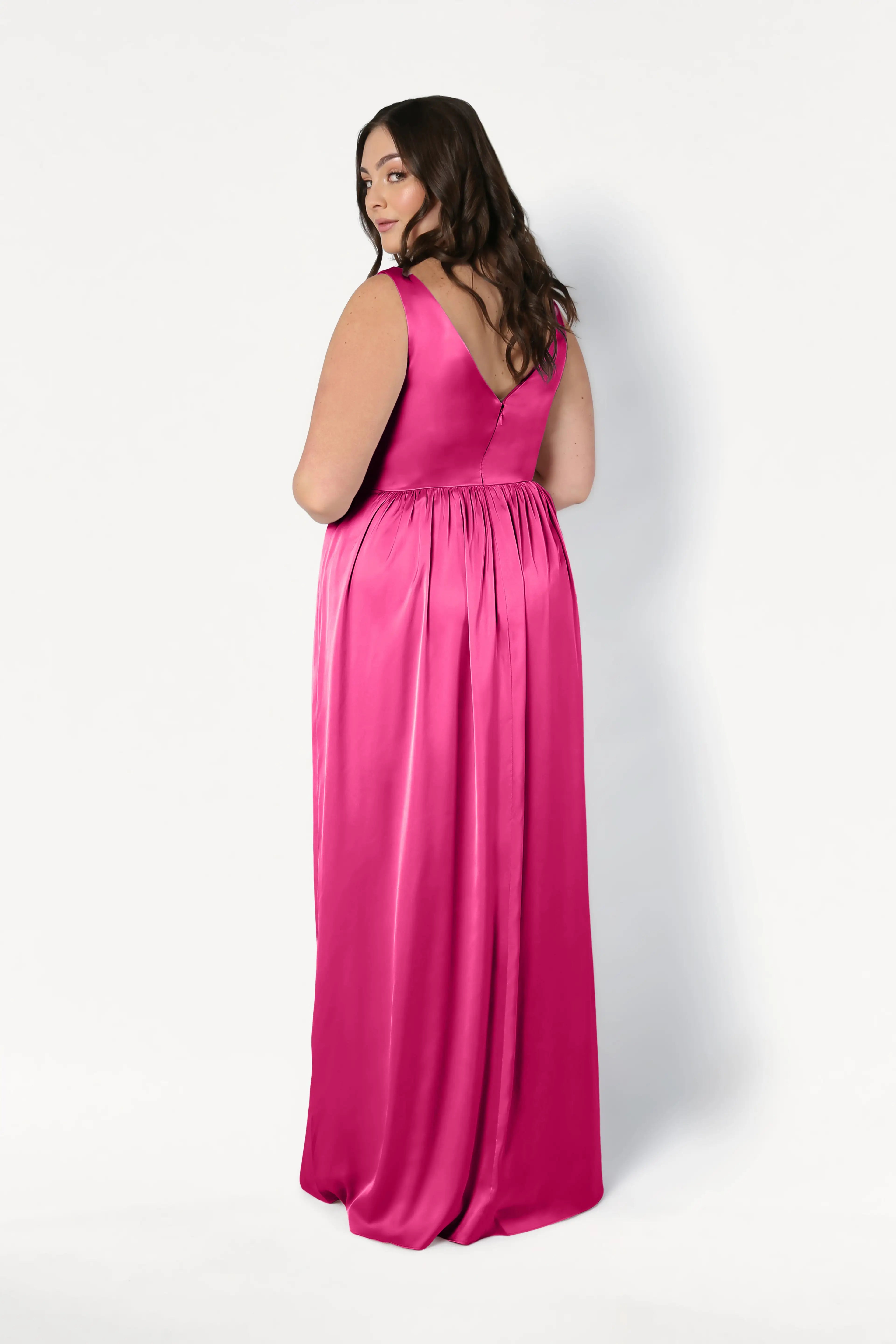 Carmen Bridesmaid Dress in Cerise Satin