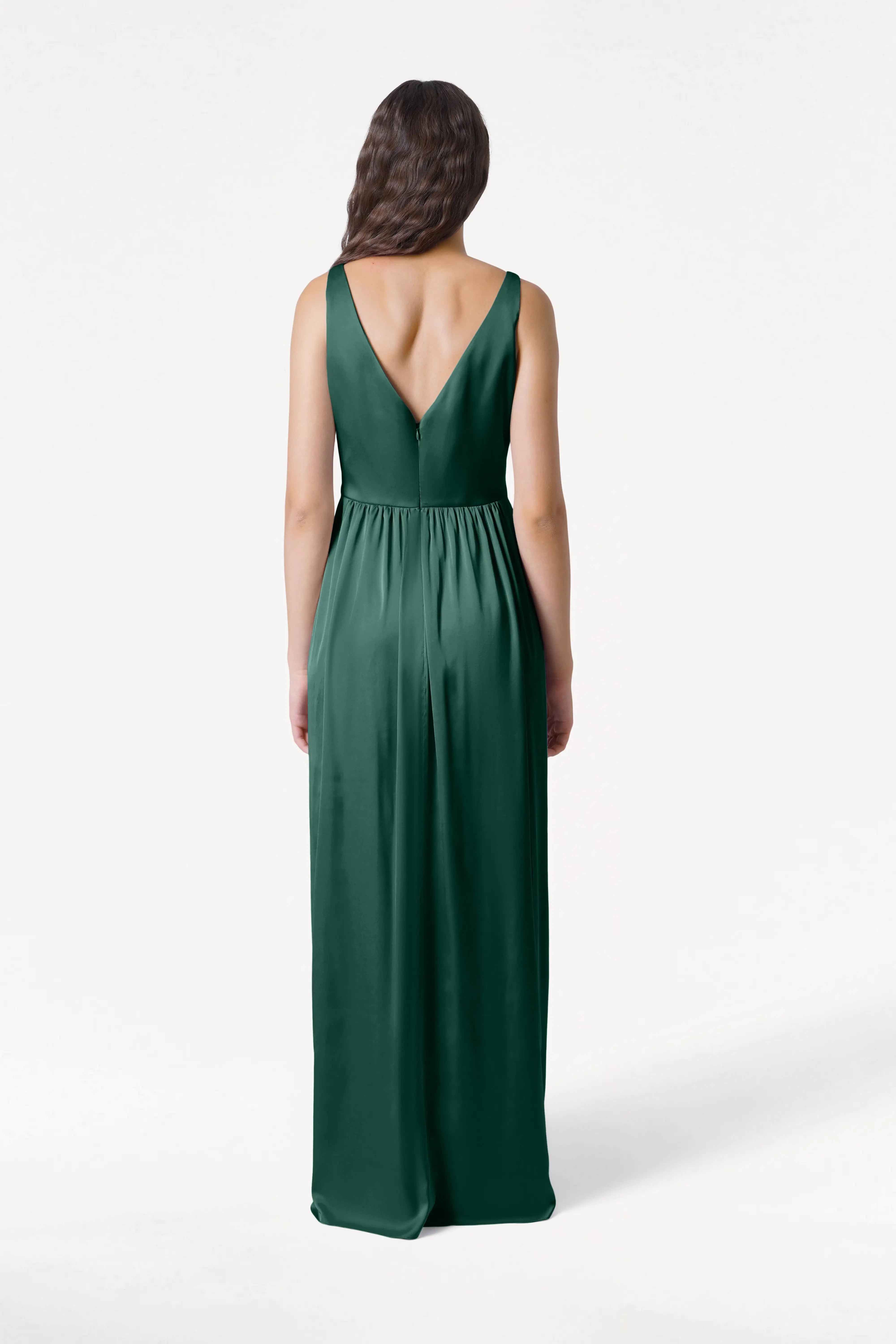Carmen Bridesmaid Dress in Forest Green Satin