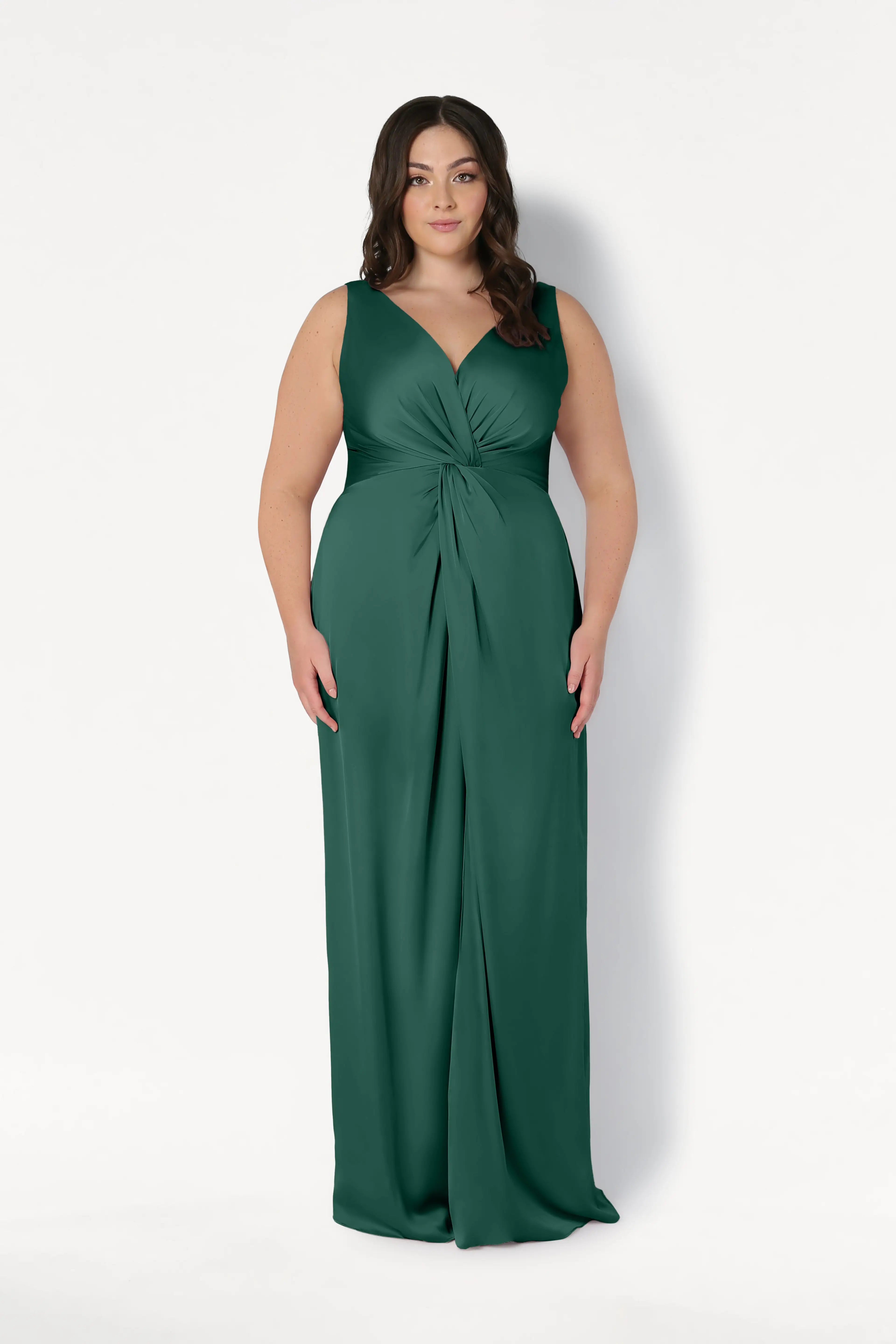 Carmen Bridesmaid Dress in Forest Green Satin