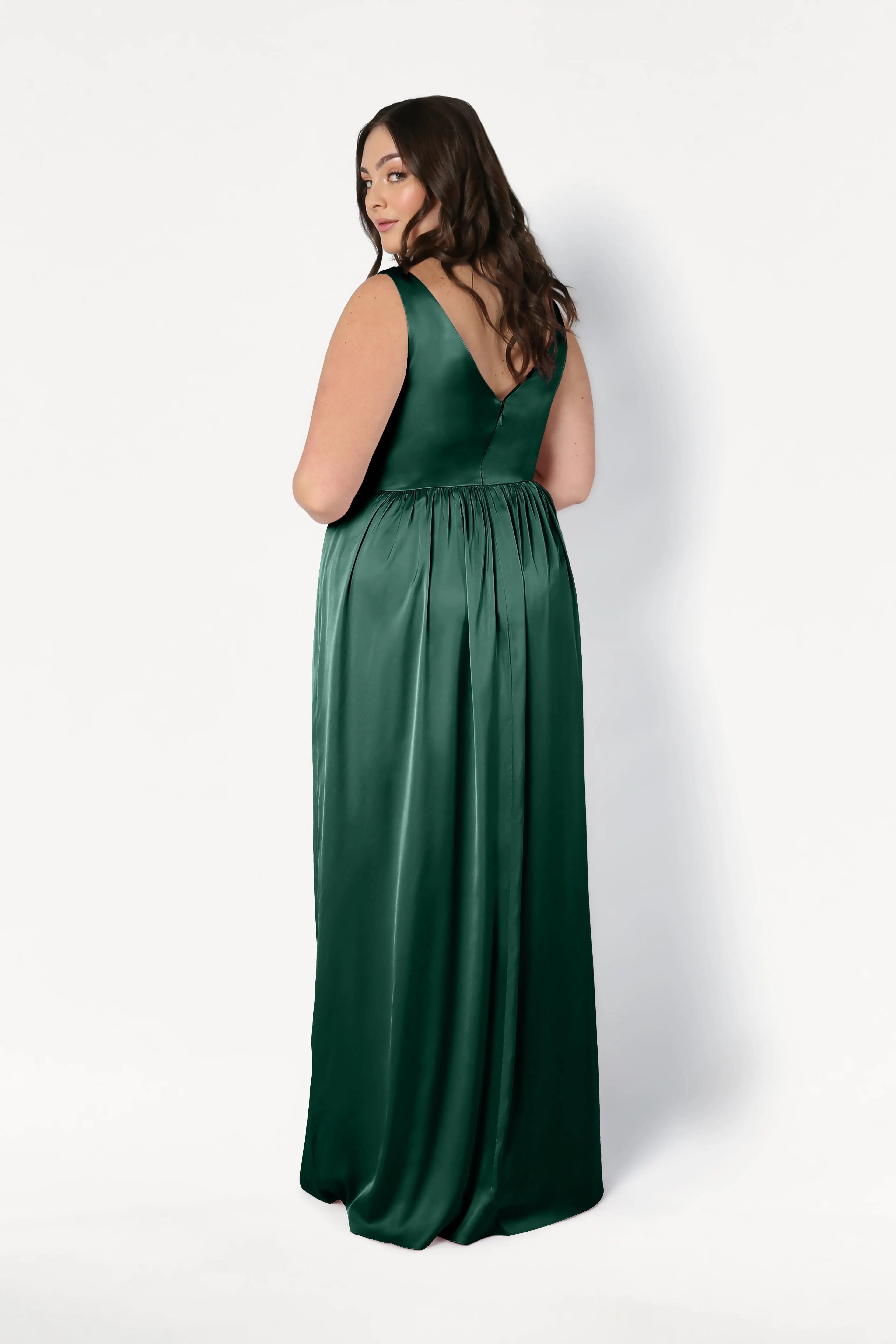 Carmen Bridesmaid Dress in Forest Green Satin