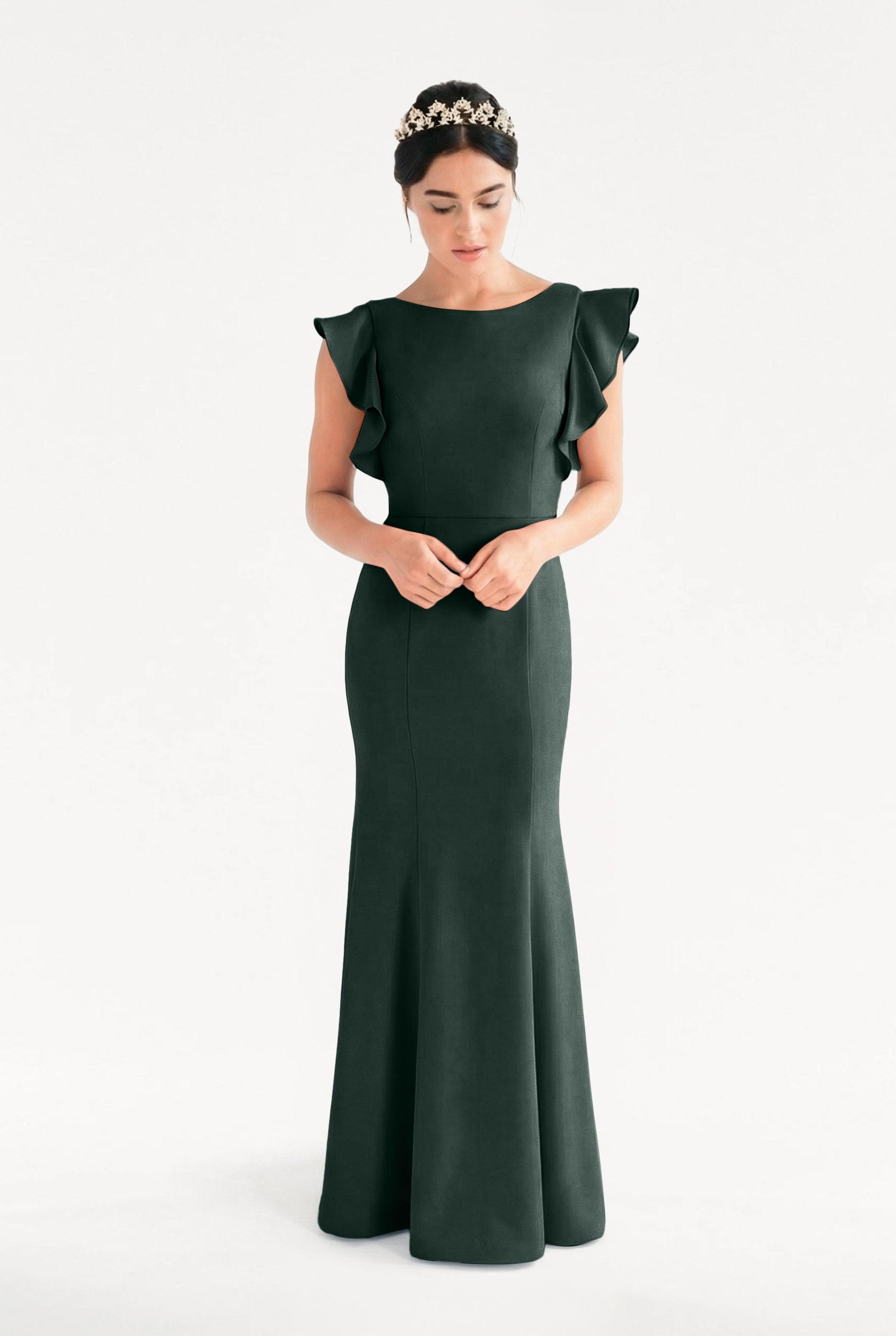 Cecelia Moss Crepe Bridesmaid Dress in Forest Green