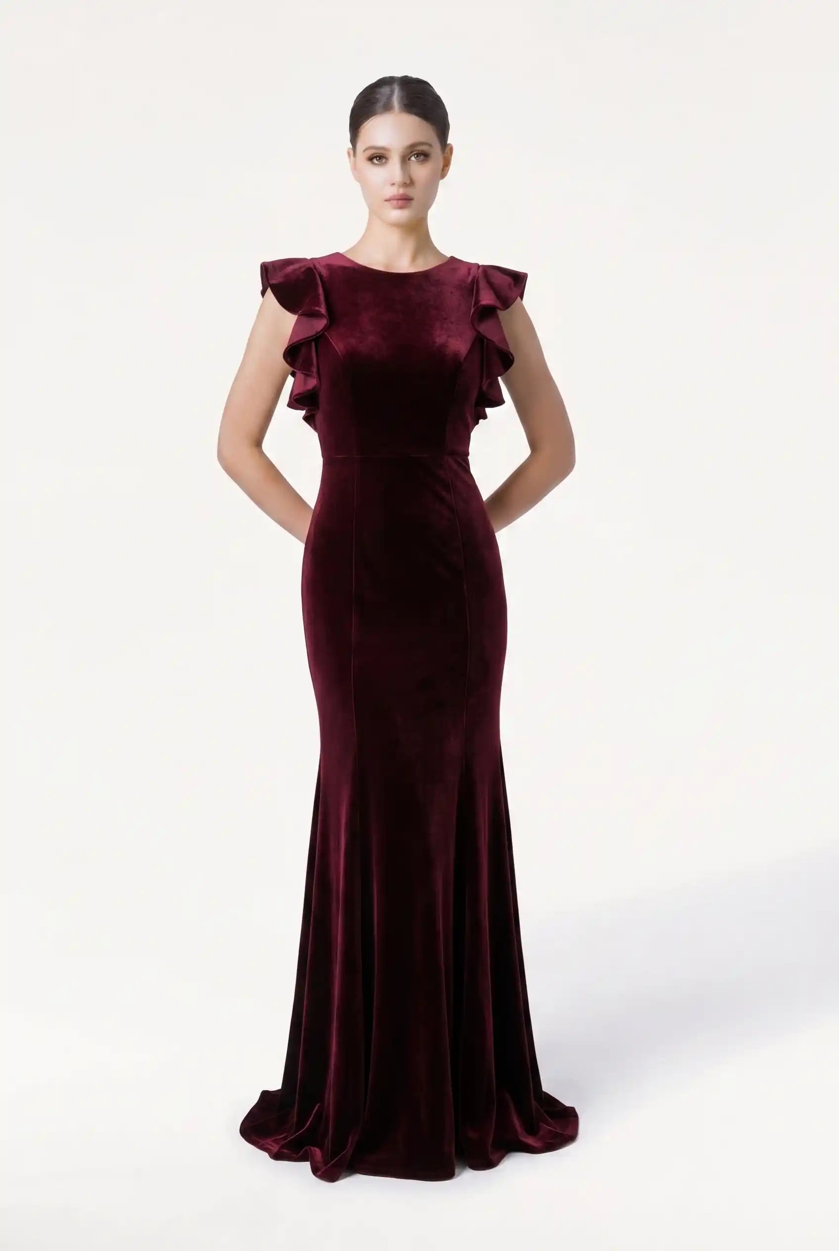 Cecelia Velvet Bridesmaid Dress in Merlot