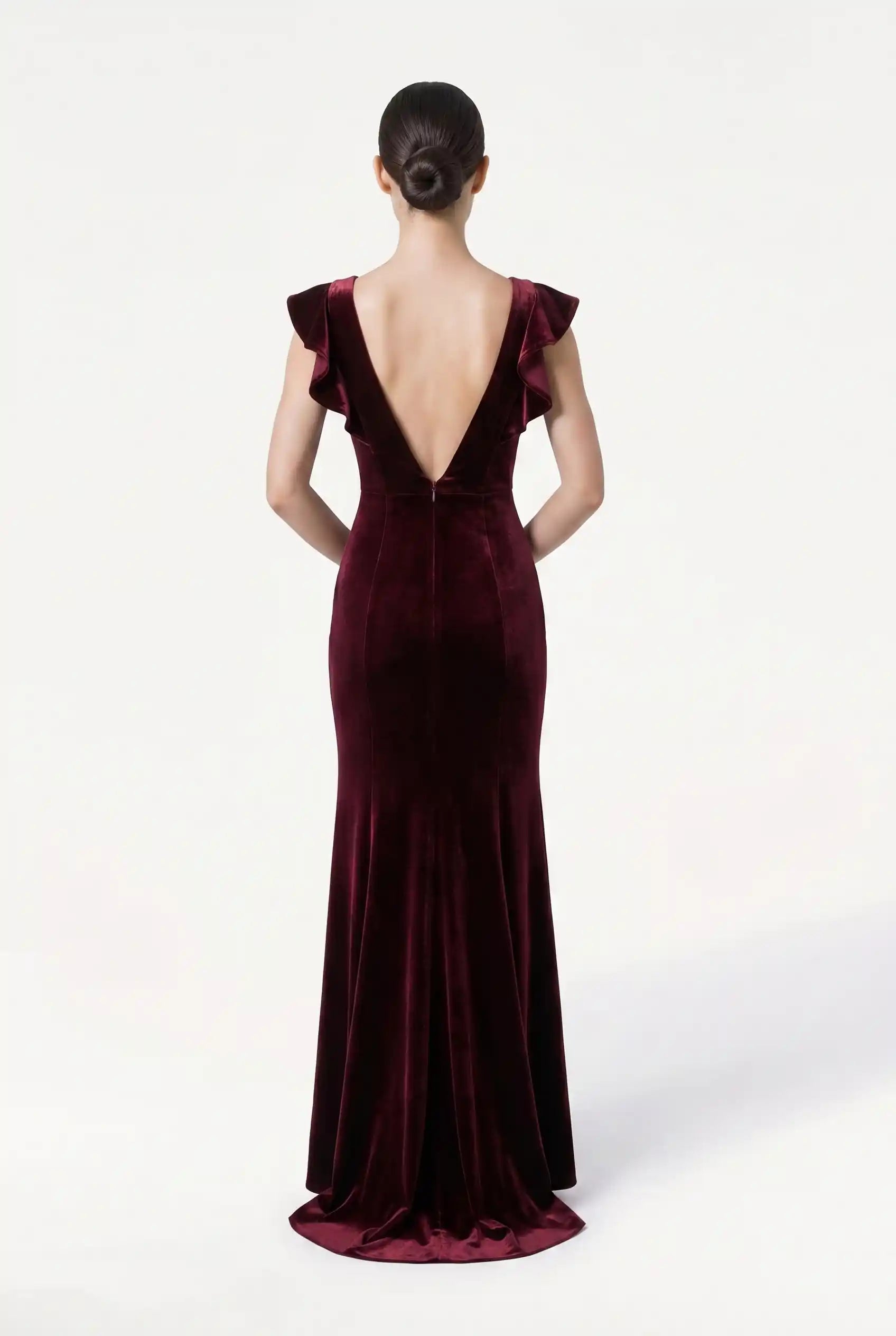 TH&TH Cecelia Velvet Bridesmaid Dress In Merlot